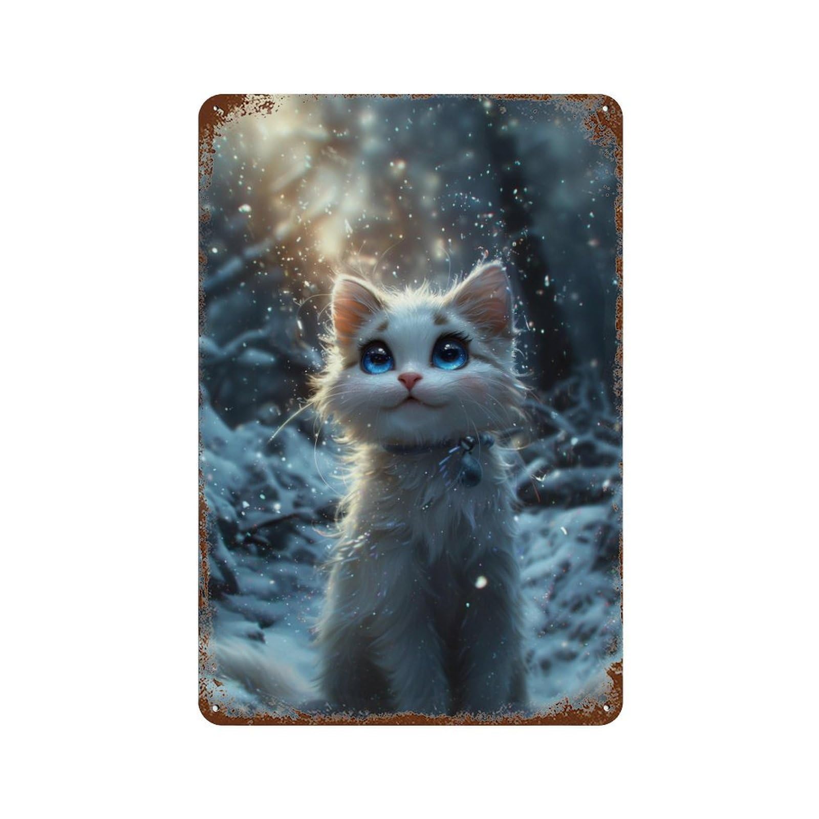 Garage Style Winter Wonderland Kitten Rustic Tin Plaque 11.8"x7.9", Vintage Wall Decor for Bar And Workshop