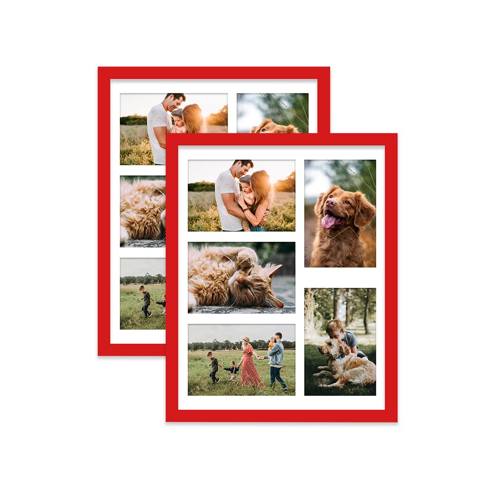 Red Multi Photo Frame - Holds 5 x 6x4 Pictures, Family Collage Picture Frame for Wall Display, 14x11 Frame size, Set of 2