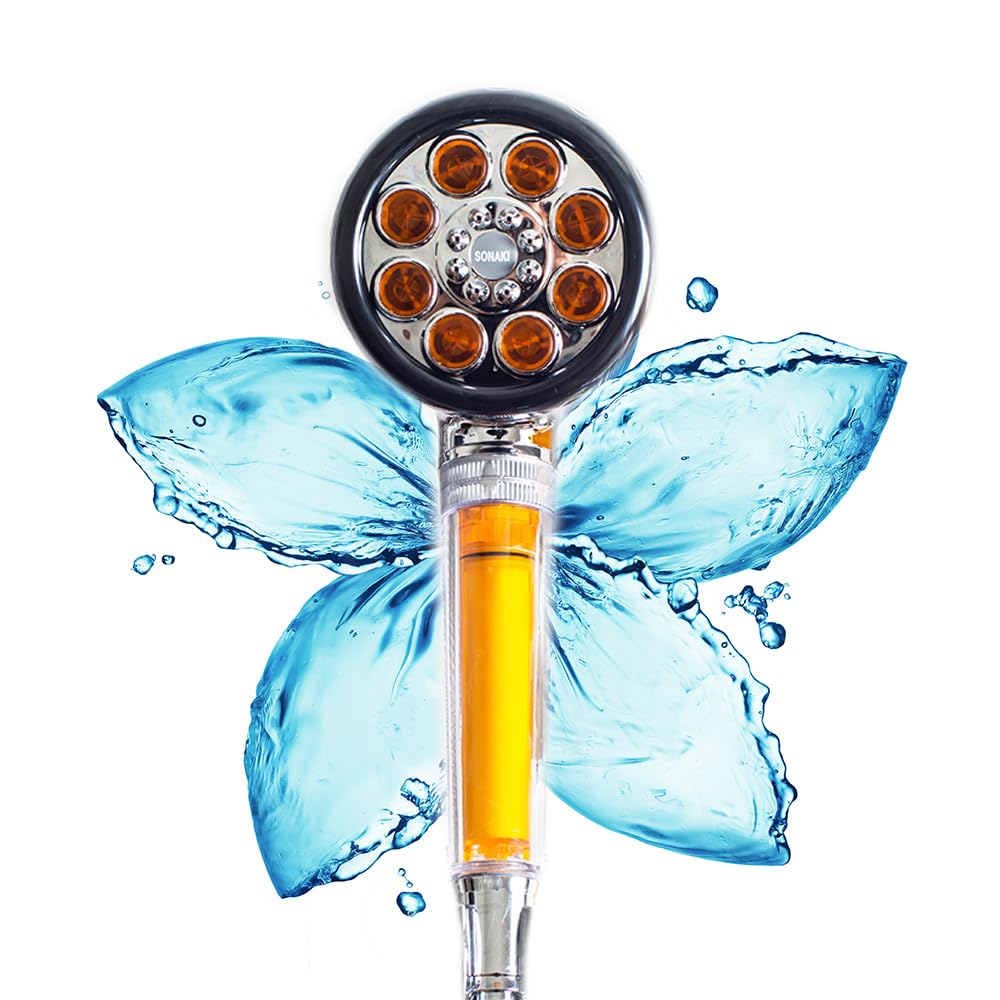 Vitamina C Handheld Lotus alcachofa de ducha con filtro de agua por Sonaki – 2 filtros de ducha incluido – elimina hasta 99,9% de cloro y las cloraminas