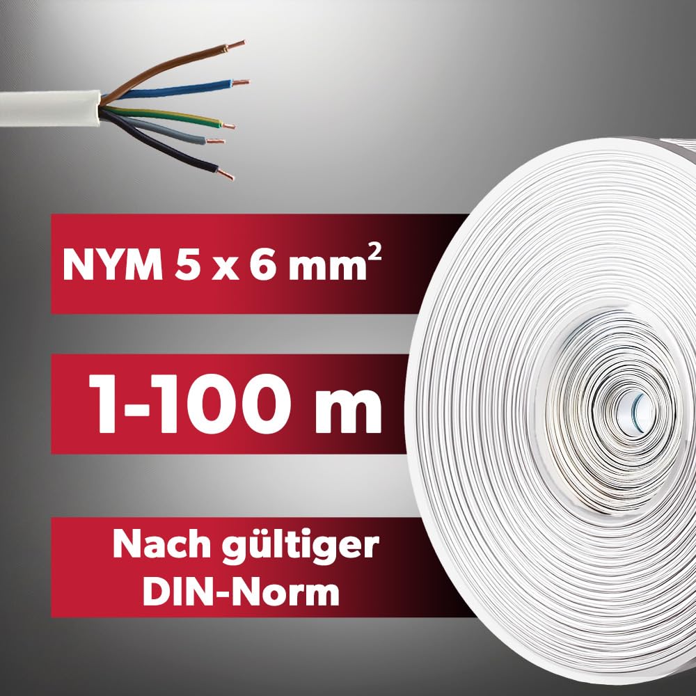 siwitec NYM-J - Cable de 93 m, cable de 93 m, cable de 3 a 100 m, cable de instalación a medida, fabricado en Alemania