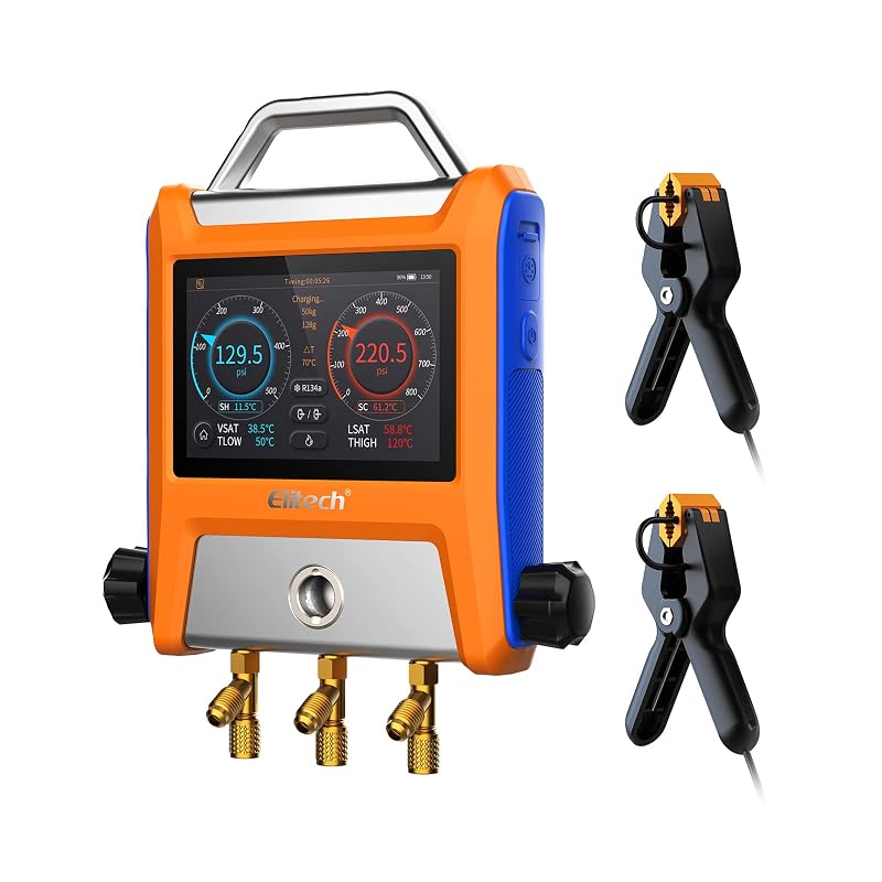 Elitech EMG-20V Manifold Digital de 2 Válvulas com Tela Touchscreen IPS de 5" para HVAC