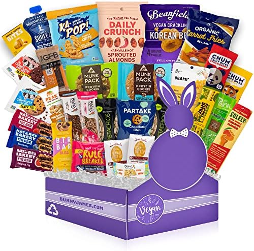 Healthy Vegan Snacks Gift: Mix of Vegan Cookies, Protein Bars, Chips, Vegan Jerky, Fruit & Nut Snacks, Great Vegan Gift Basket Alternative - 30 Individually Wrapped Vegan Protein-rich Snacks
