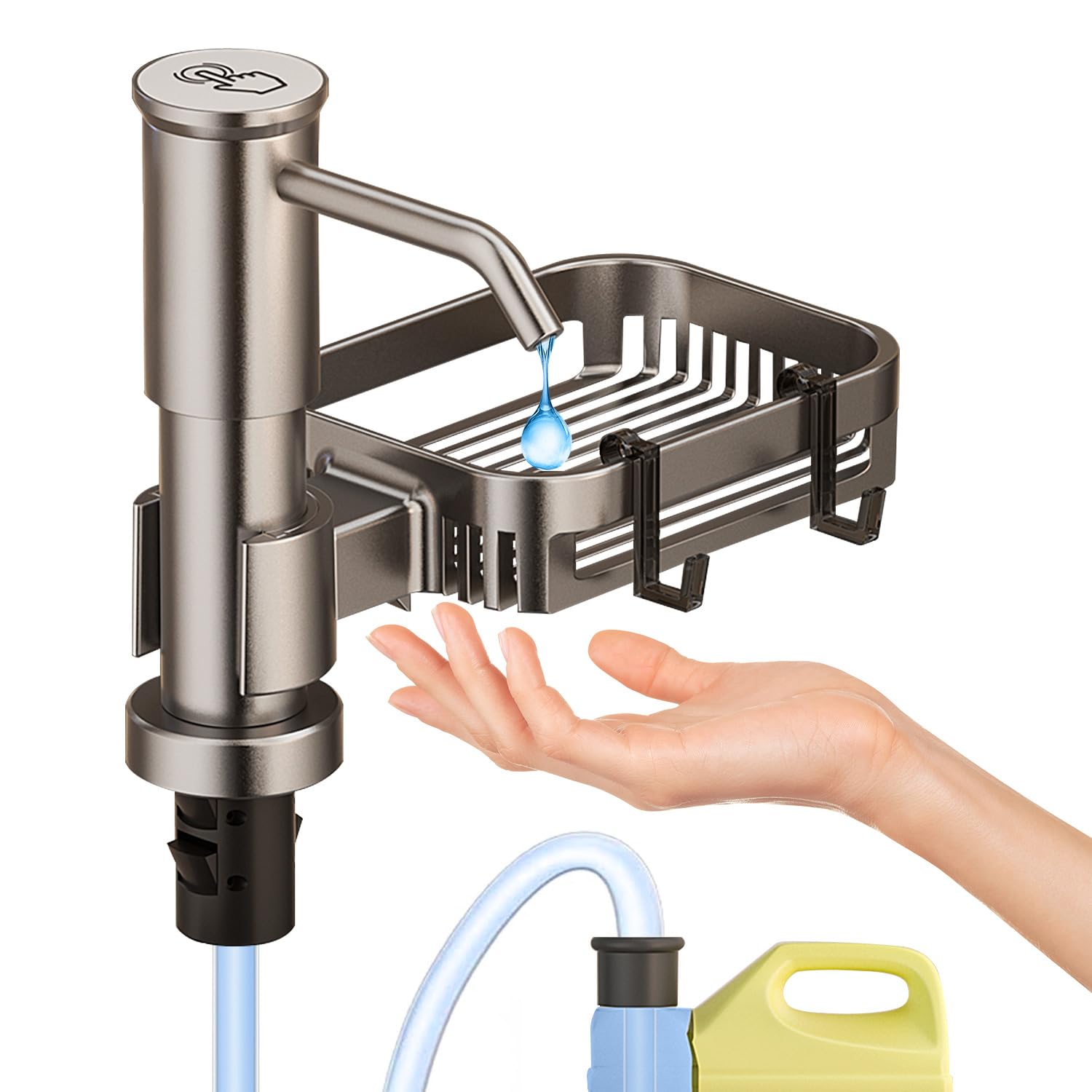 Dispensador jabon Cocina, dosificador jabon Cocina con Soporte para Esponja, Cabeza de Bomba giratoria de 360° con Tubo de extensión de 1 m, dispensador de jabon con Buena Fuerza de succión