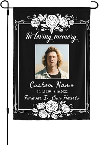 Bandera conmemorativa personalizada con memoria amorosa banderas de jardín personalizadas con fecha de nombre de foto letrero funerario