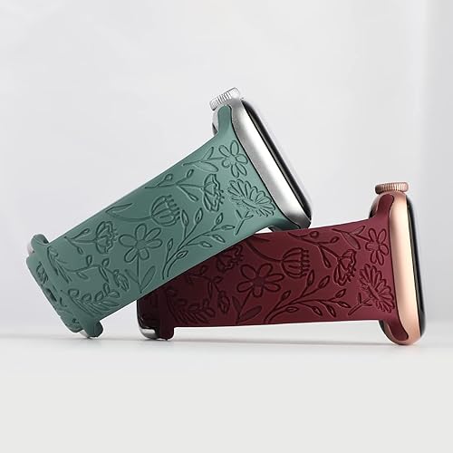 Miniatura 2 de Paquete de 2 correas deportivas grabadas con flores compatibles con correas de Apple Watch de 1.496 pulgadas, 1.575 pulgadas, 1.614 pulgadas,