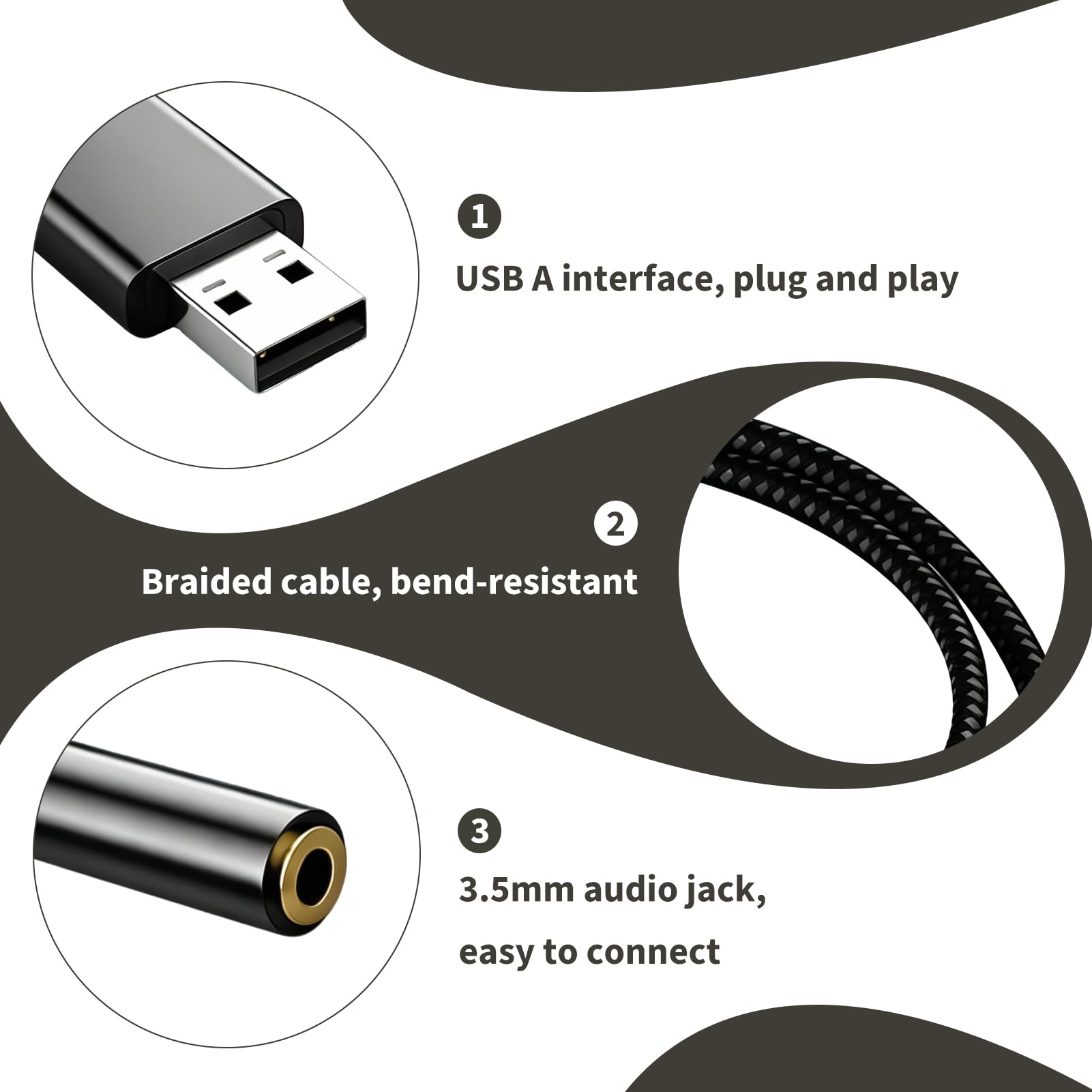 Tarjeta de Sonido Externa USB, Adaptador Audio USB Adaptador a Jack 3,5mm Audio Estéreo con Micrófono Convertidor Auxiliar USB a TRRS/TRS Auriculares PC Laptop Linux Streaming Juegos 0,5 m Negro