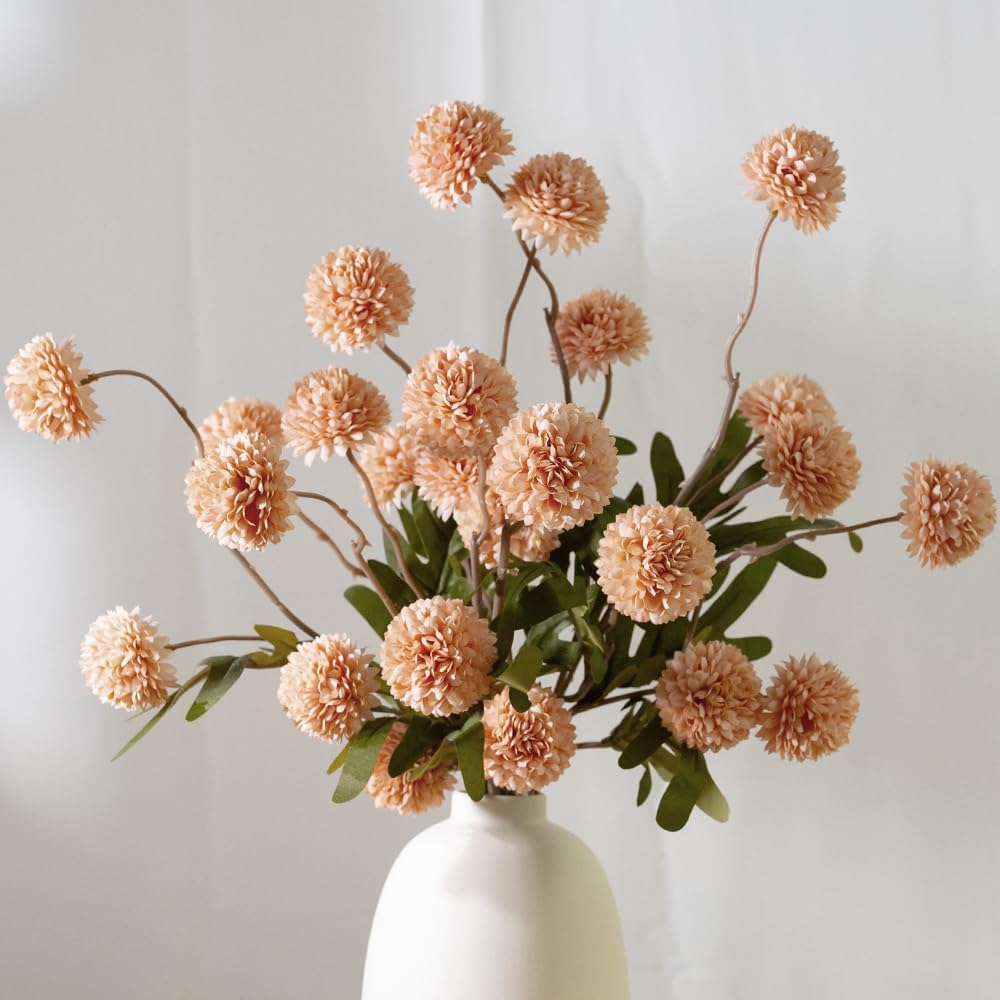LESING 5pcs Long Stem Artificial Flowers for Vase,20" Tall Fake Silk Pompon Mum Flowers Bulk Arrangements for Home Table Living Room Decor (Pink,5pcs)