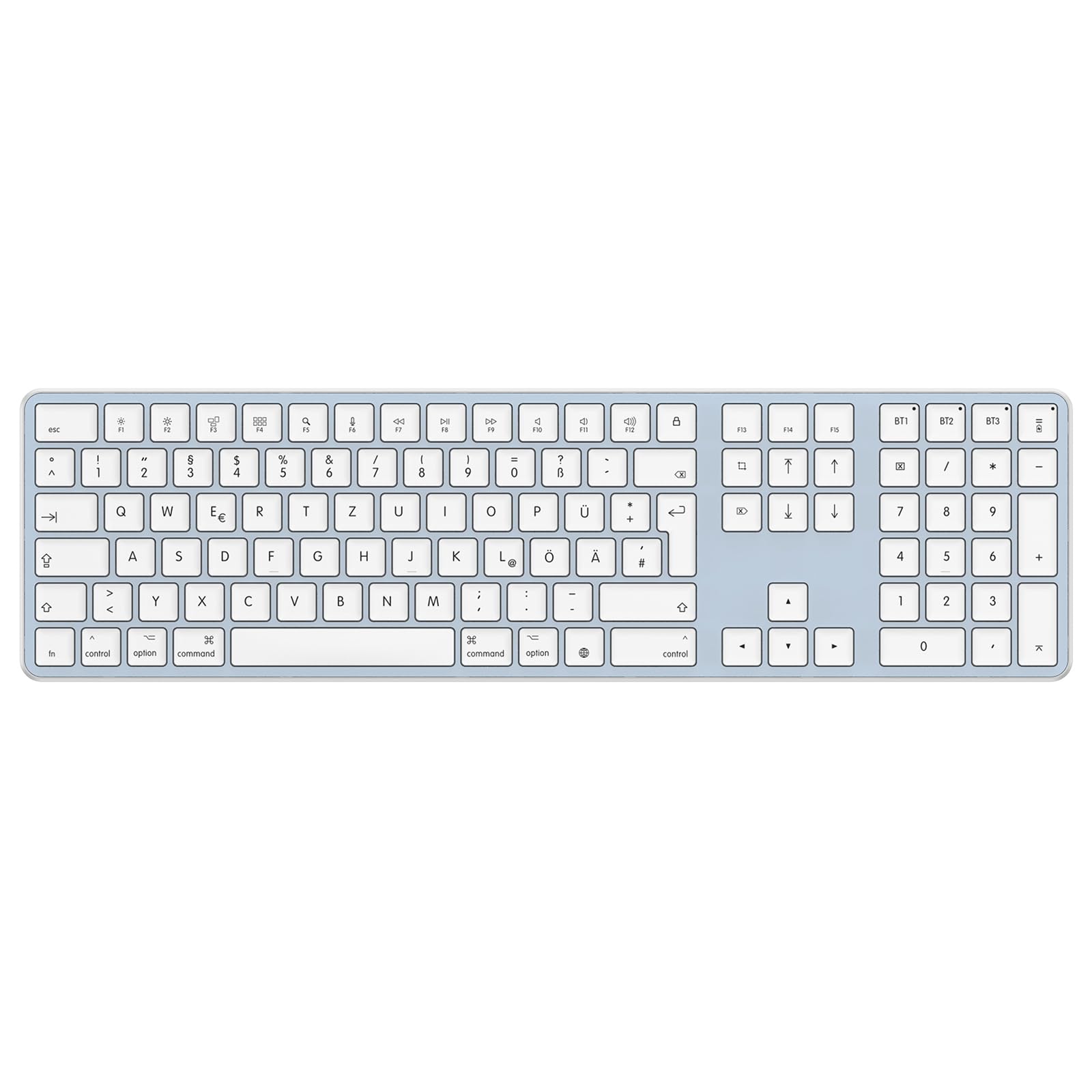 OMOTON Bluetooth-Tastatur Kabellose Tastatur und für Apple MacBook Pro/Air, iMac, iMac Pro, Mac mini, wiederaufladbare mit 3 Bluetooth Kanälen, QWERTZ DE-Layout，Blau