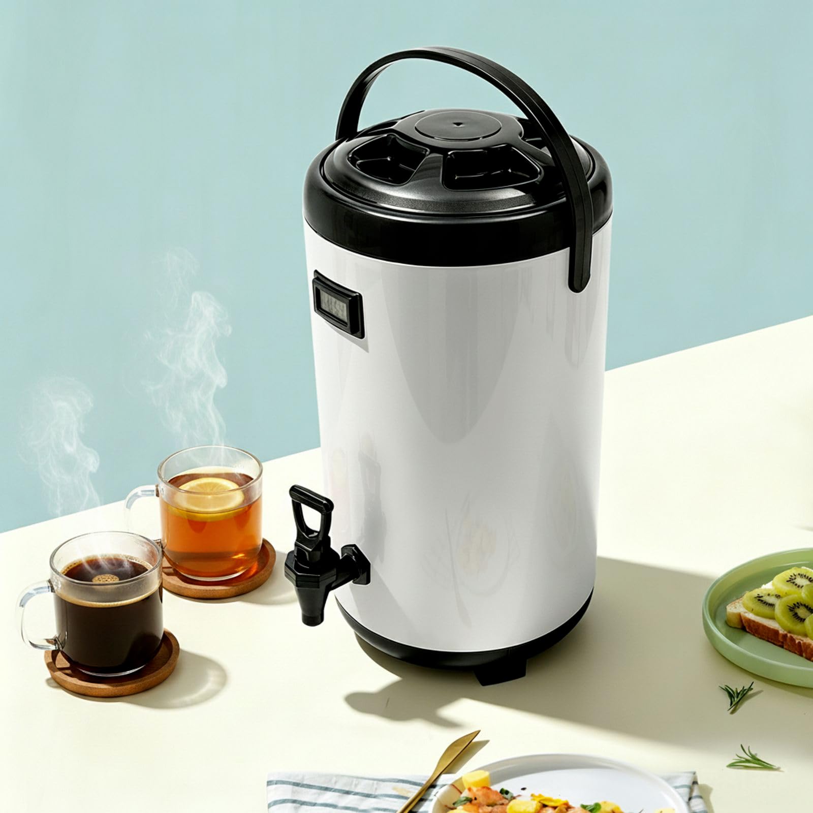 Caraffa termica, caraffa a pompa, bianca, 12 l, display elettronico, tempo