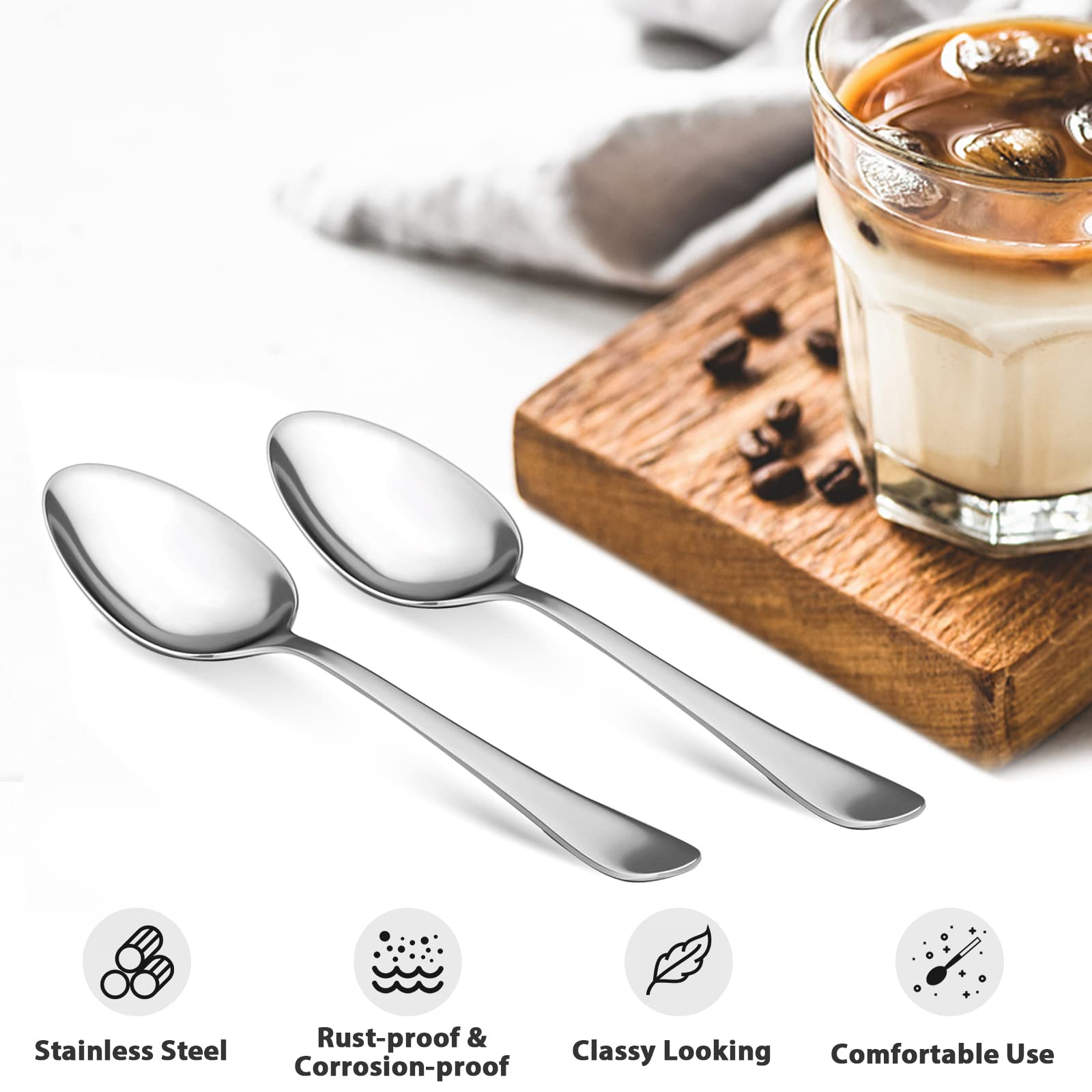 SENIDIKE 6-Piece Coffee Spoon Set With Holder | 4.7" Stainless Steel Espresso Spoons For Dessert & Coffee - View #5