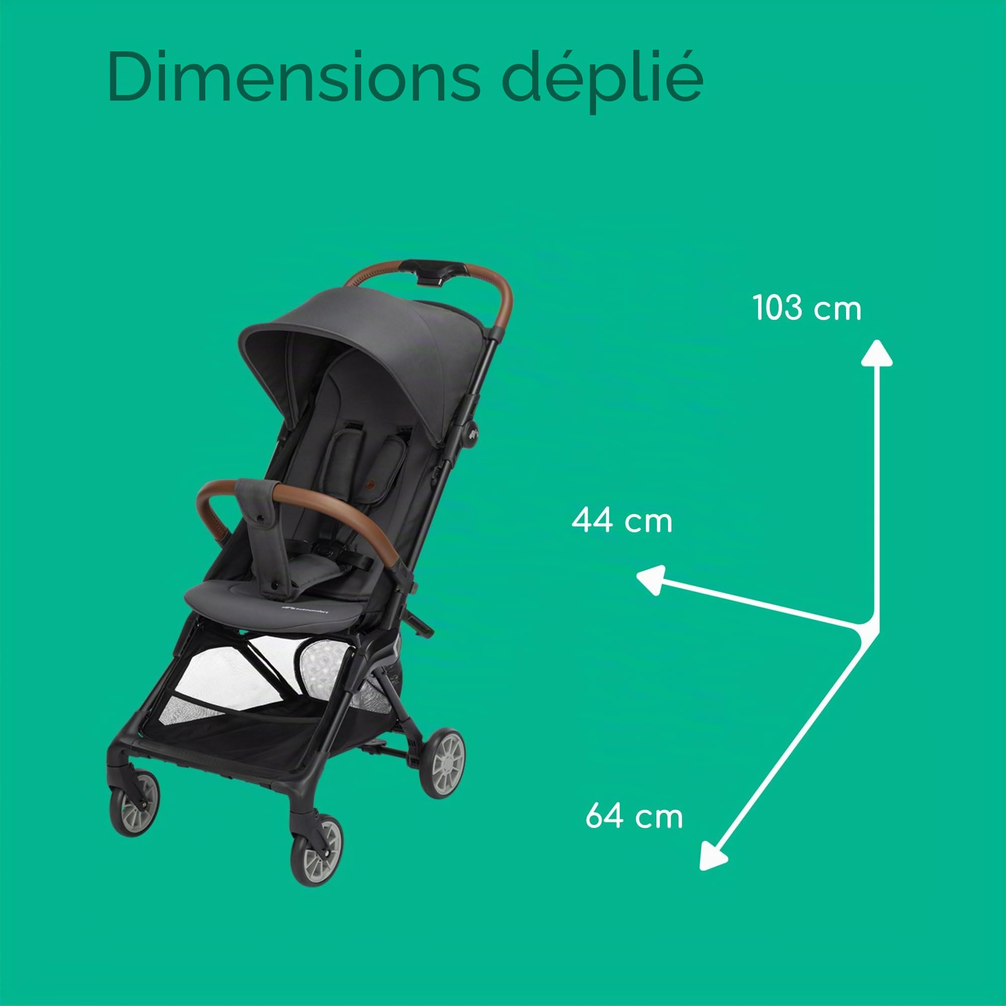 Bebeconfort Zephir Poussette compacte pour bébé de 0 à 4 ans (jusqu'à 22 kg), poussette de voyage légère (5,6 kg), compatible avec cabine d'avion, siège plat et inclinable, panier de rangement
