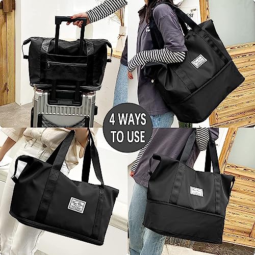 Image of Nylon Duffle Bag for Travelling |Waterproof and Large Travel Bag for Women's Luggage | Expandable & Multipurpose Large Capacity Weekender Carry Bag (Black)