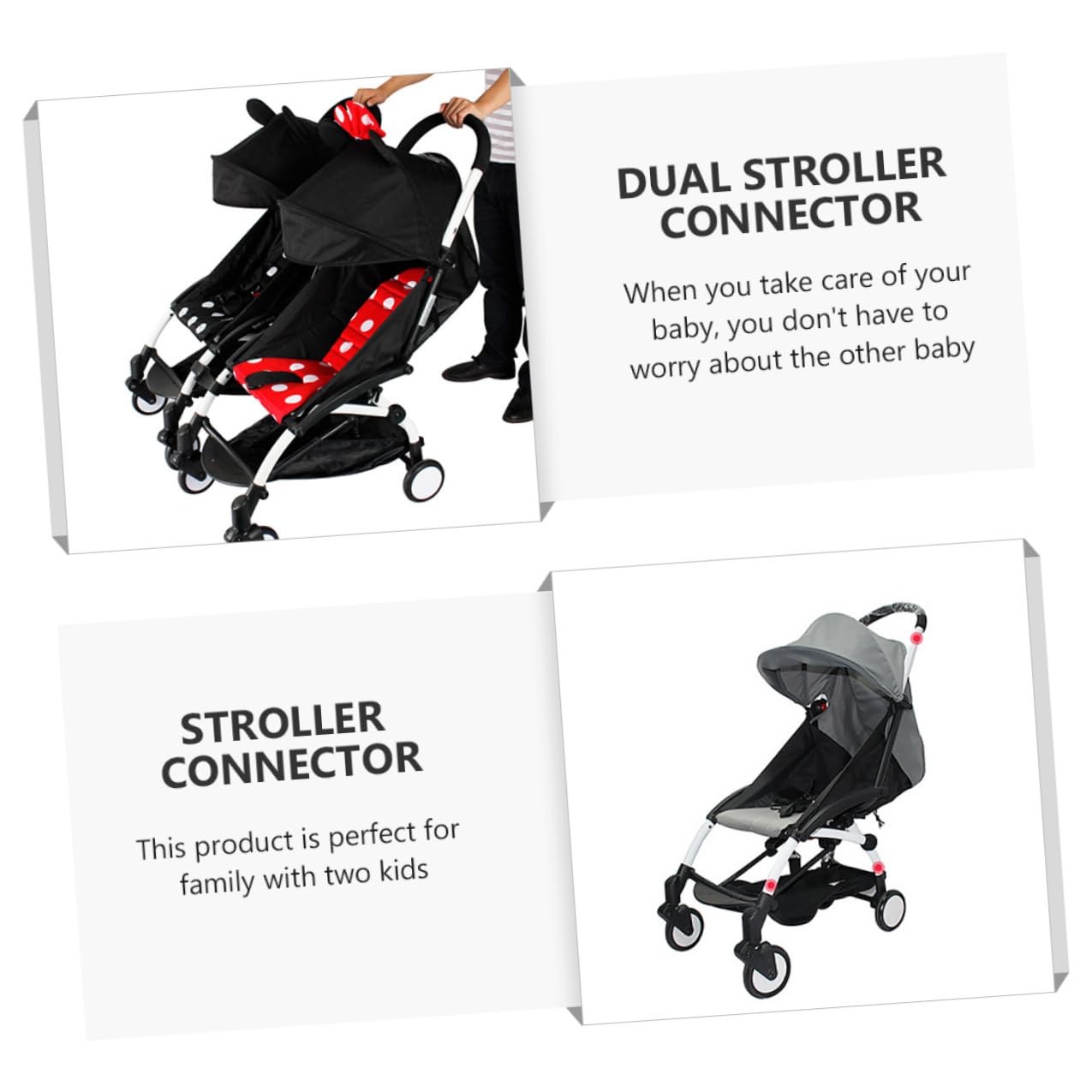 NOLITOY Conectores para Cochecito Gemelar 3 Piezas, Ajustables y Resistentes de Hierro y Plástico, para Unir Dos Cochecitos Individuales en Uno Doble, Adecuado para Uso Exterior