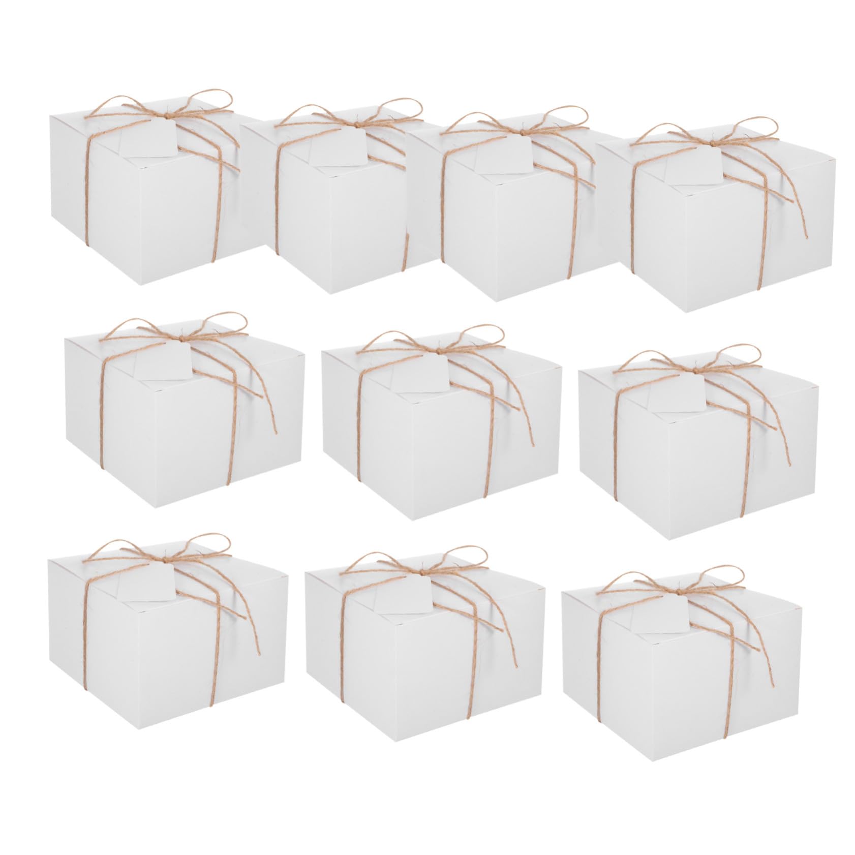 VERDANVERSE 10 Stück Weiße Karton Geschenkboxen mit Hanfschnur und Blanko Etiketten Stabile Quadratische Verpackung für Kleine Geschenke Versand DIY Party Hochzeit