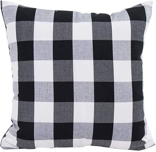 Miniatura 2 de HOPLEE Juego de 4 fundas de almohada de color negro y blanco, diseño de rayas y cuadros de búfalo