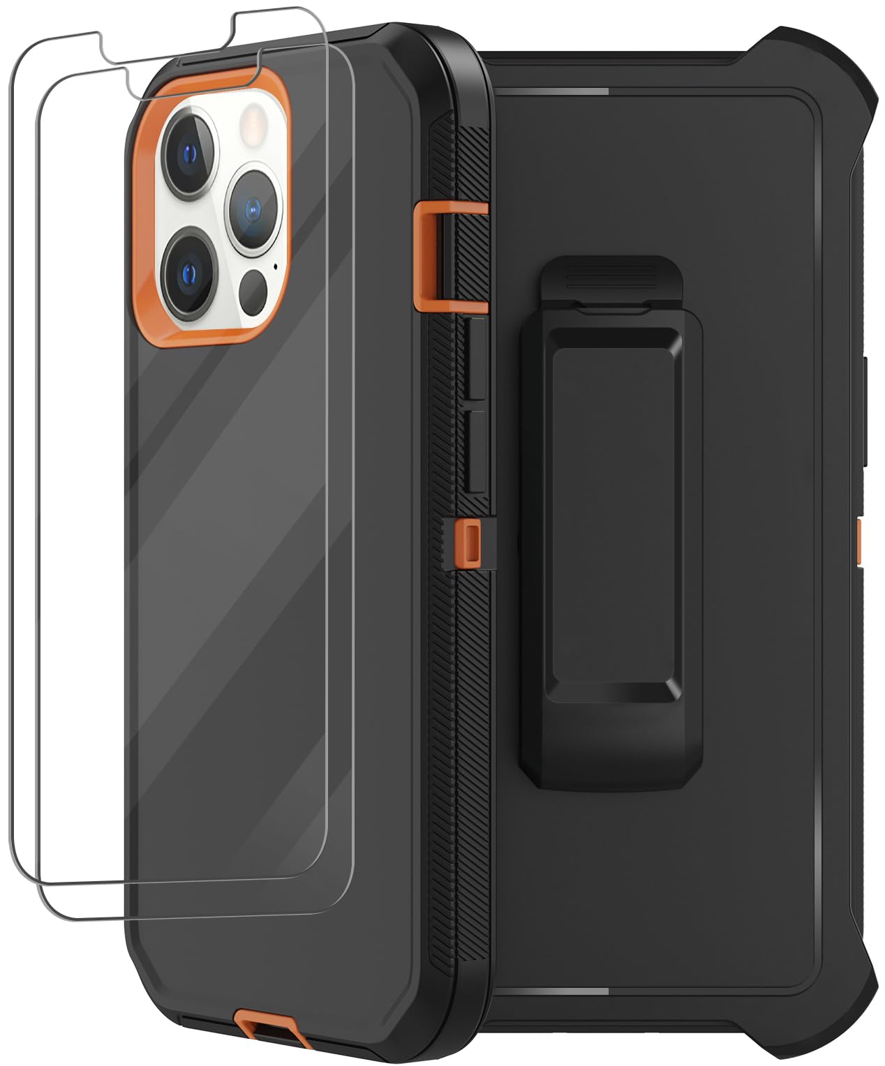 RubCase for iPhone 13 Pro Max Case with Belt Clip Holster, 2 x Screen Protector, Military Grade Drop Protection Heavy Duty Full Body Shockproof Rugged