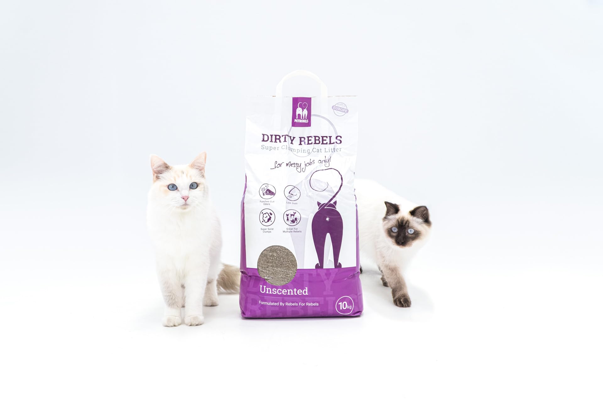 Dirty Rebels Confezione da 6 lettiera per gatti – 6 x 10 litri – senza profumo/profumo – Grandi grumi – Qualità premium by Petrebels
