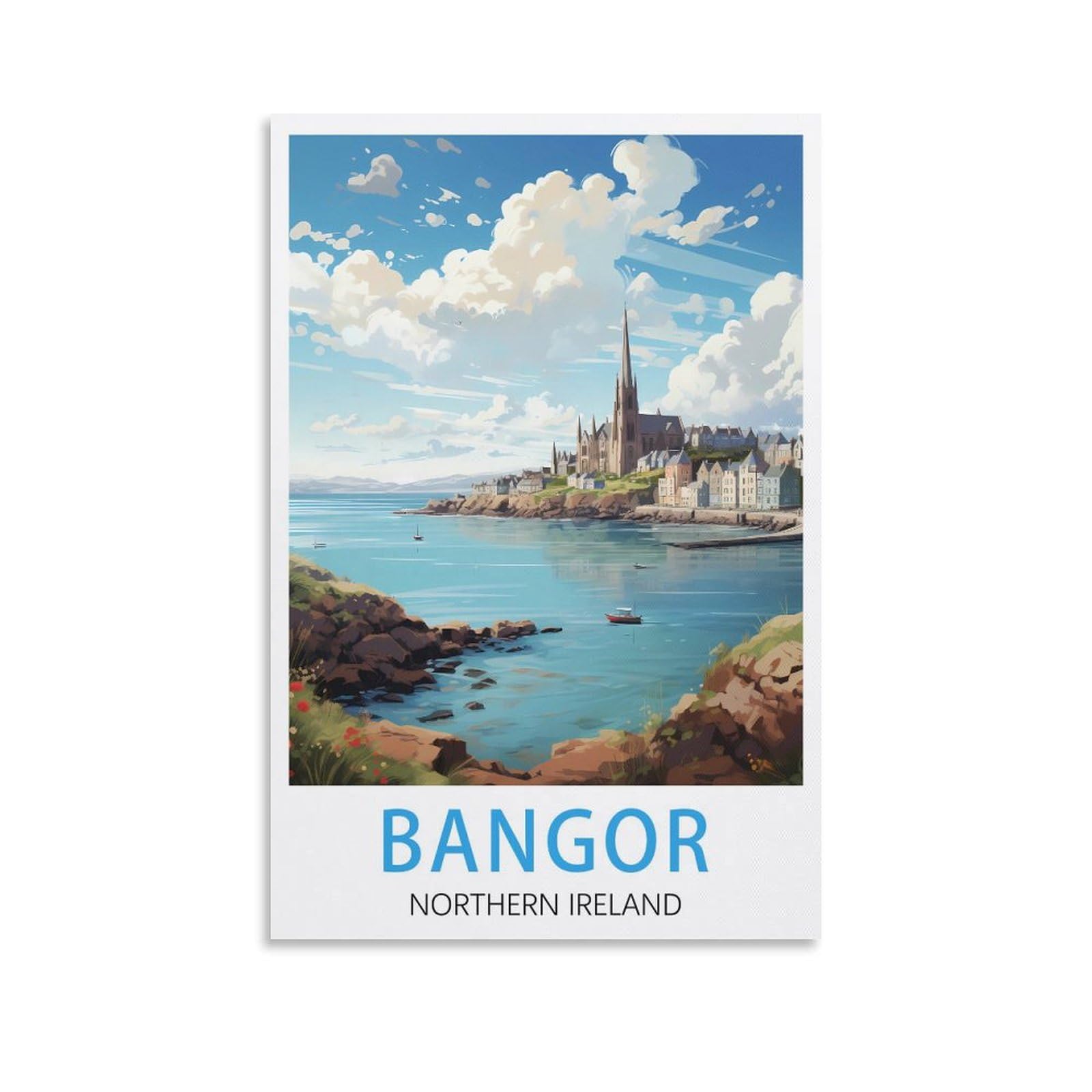 Ynieiluu Unframe-Style Bangor Northern Ireland Vintage Travel Poster 08X12inch(20X30cm) Canvas Art Posters Painting Pictures Wall Art Prints, Wall Decor For Bedroom