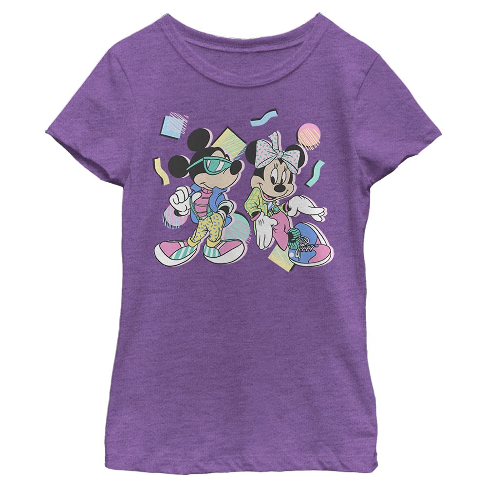 Disney Characters 80s Minnie Mickey Girl's Heather Crew Tee, Purple Berry, Large