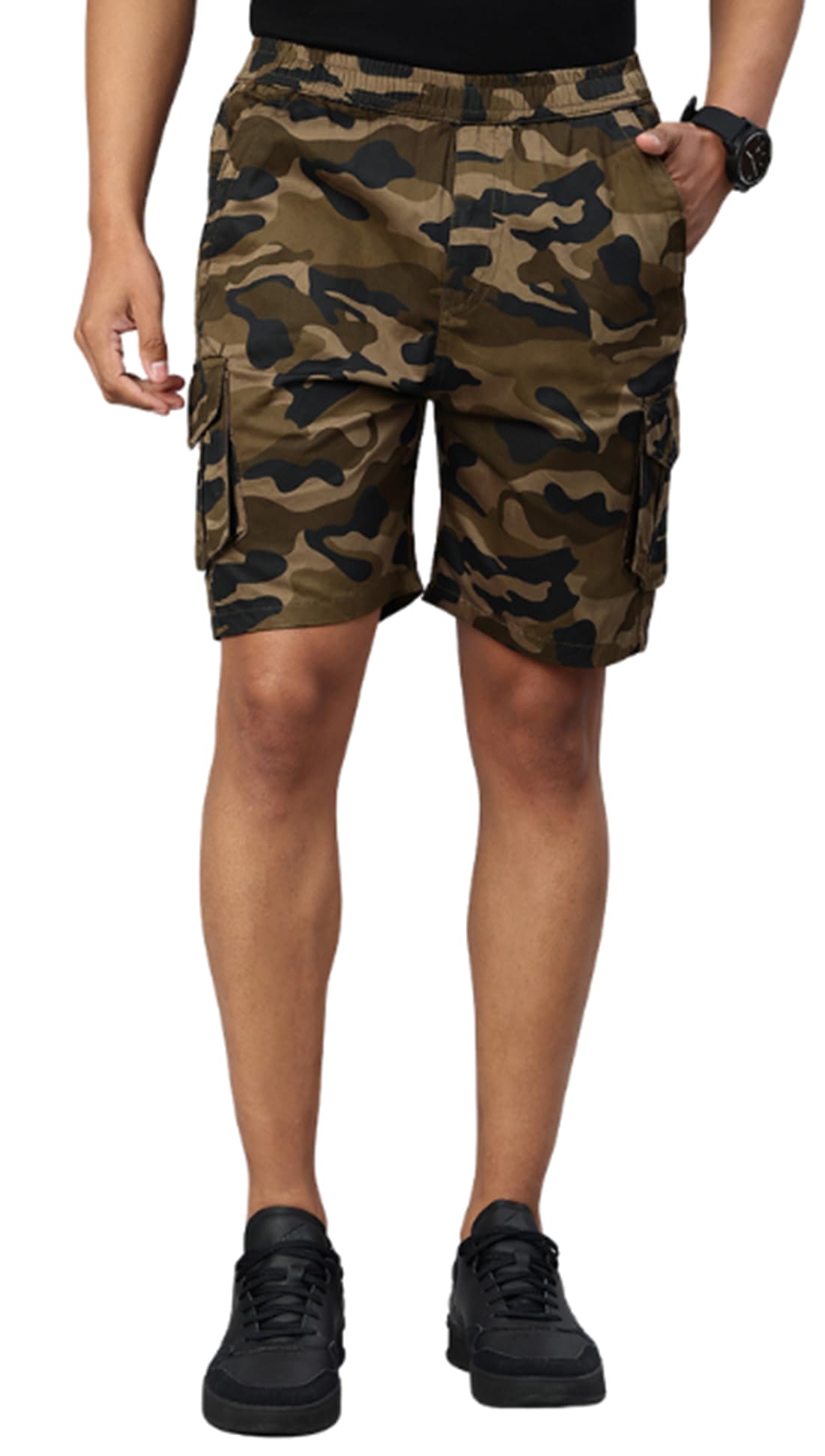 adbucks Men's Solid Regular Fit Army Print Cargo Cotton Shorts-picture-19