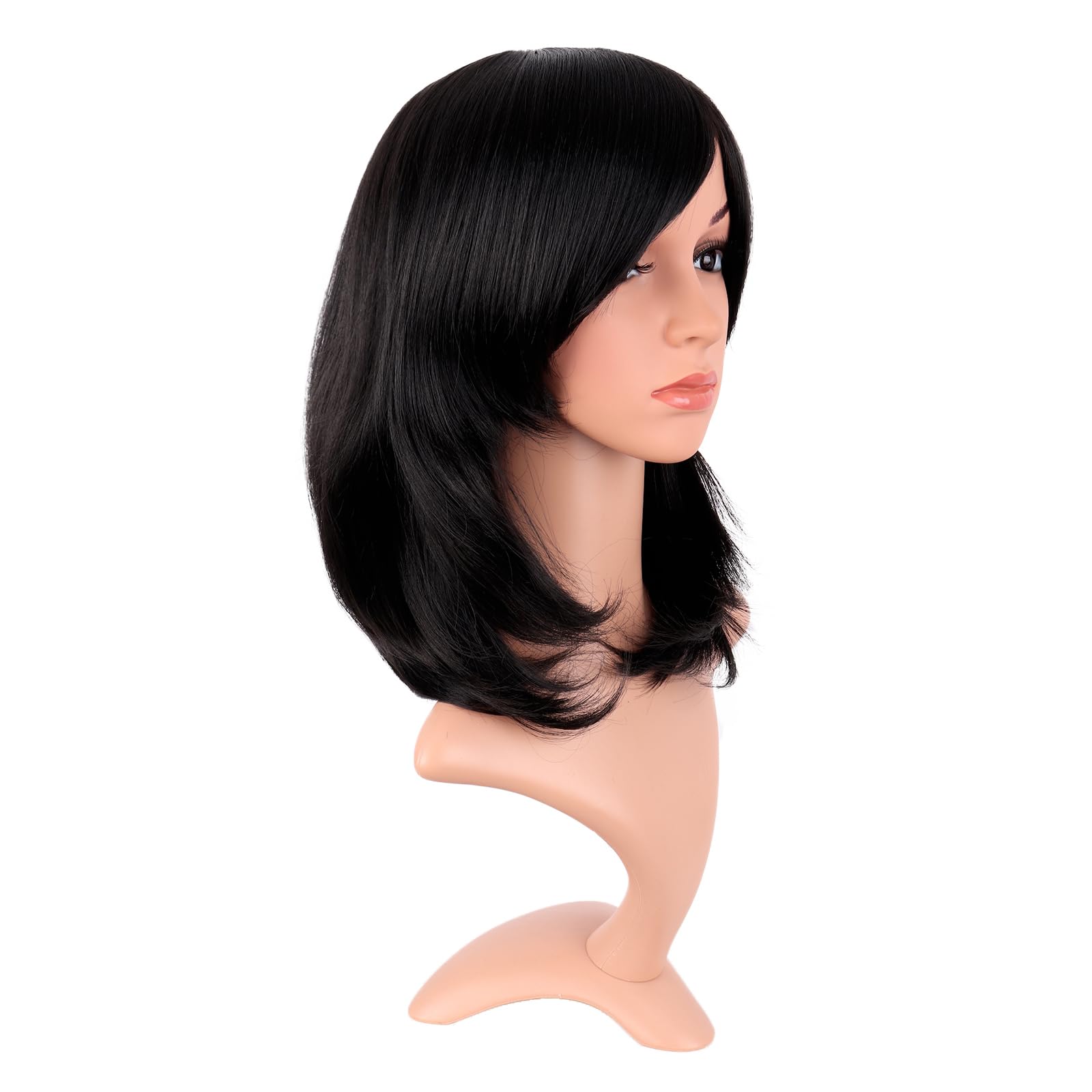 MapofBeauty 16 Inch/40 cm Side Bangs Synthetic fiber Hair High temperature Heat Resistant Fashion Bob Wig (Black) - Image 2