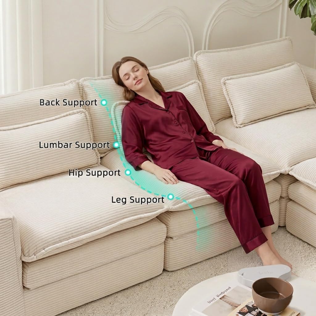 109" Sectional Couch Boneless Modular Sofa for Living Room with Ottoman | No Assembly Required Sofa Bed L shaped Couch | Corduroy Deep Seat Couch with Double Layer Cushion & Removable Cover | Beige