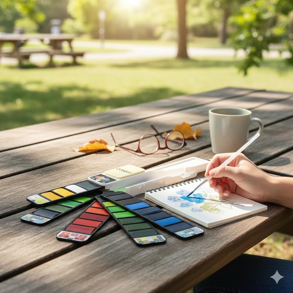 COOFANDY Watercolor Paint Set| 42 Foldable Paint Set with Brushes| Travel-Friendly Watercolour Palette for Students,Teacher, Beginners,Hobby Artists|Field & Outdoor On the Go Painting