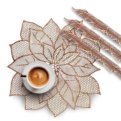 Image of Kuber Industries 4 Pcs Set Leather Side Table Mats | Washable Placemat /Dining Table Mat for Wedding and Family Functions | Patta Design - Copper