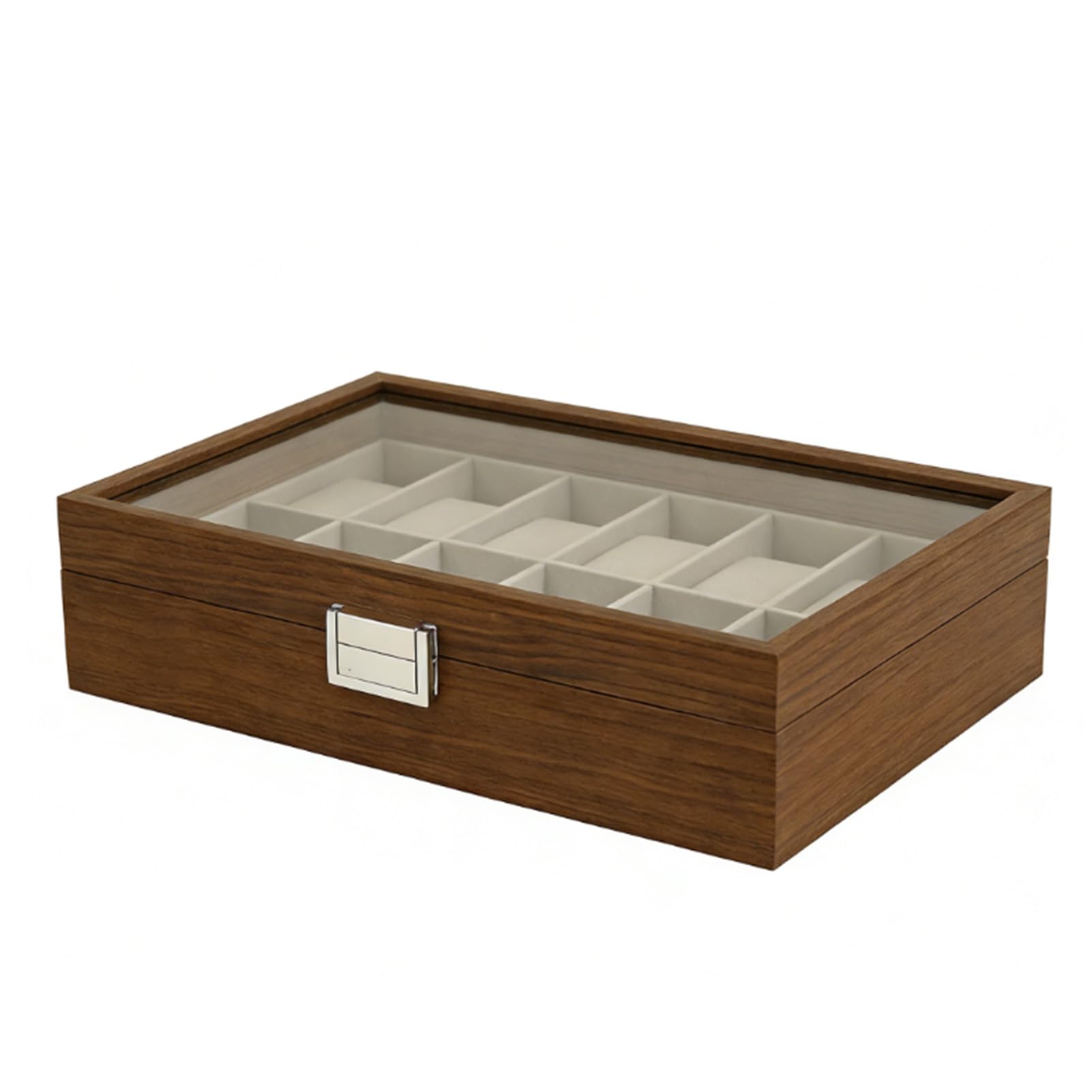 Fabater Scatola per Orologi, Coperchio in Vetro a 12 Scomparti, Pannello in MDF Rivestito in Velluto, Adatta per Vetrine per Orologi Meccanici Al Quarzo, Organizer per con Cuscino Rimovibile per,