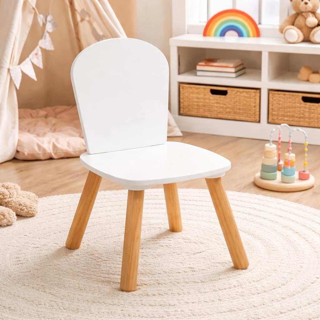 Atmosphera Silla Niño Alex 48x55x85 cm Blanco Madera Clara Estilo Escandinavio Redondeado