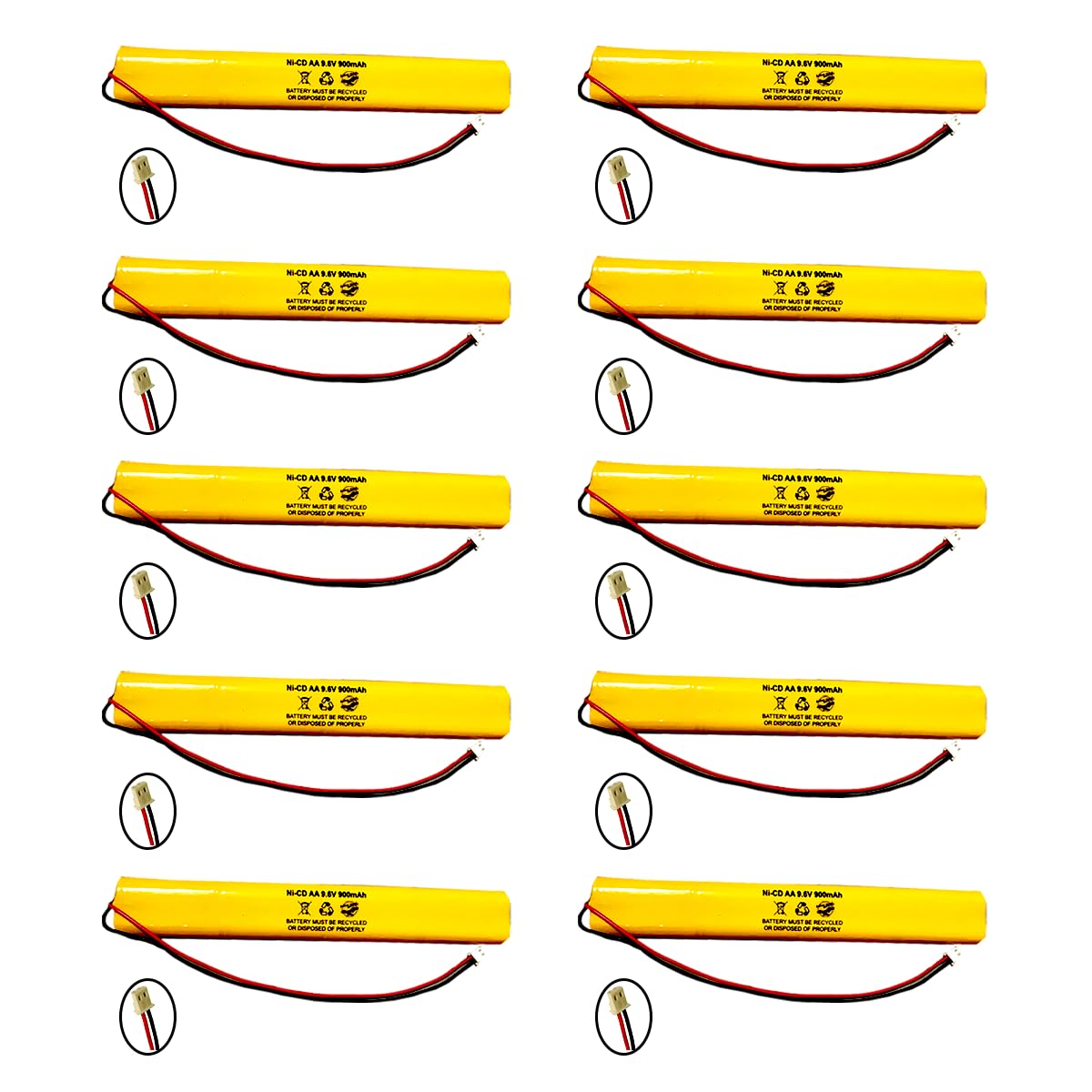 (10 Pack) 9.6v 900mAh ELB-B004 Exit Sign Emergency Light Ni-CD Battery ELBB003 BAT9.6V700 BBAT0044A BAA-96 BBAT0043A