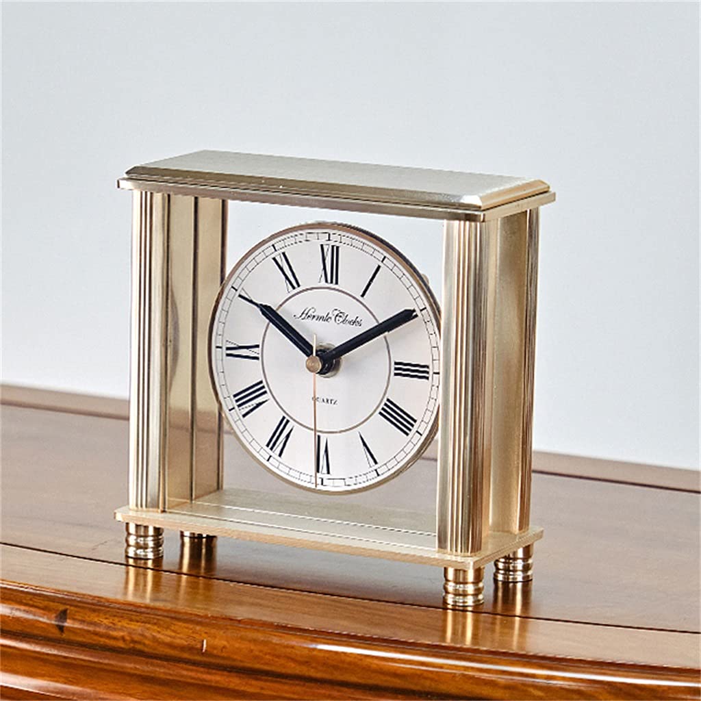 Hrwly D European Retro Table Clock Home Ecoration Living Room Office Esktop Esk Vintage Metal Silent Watch(,Small)
