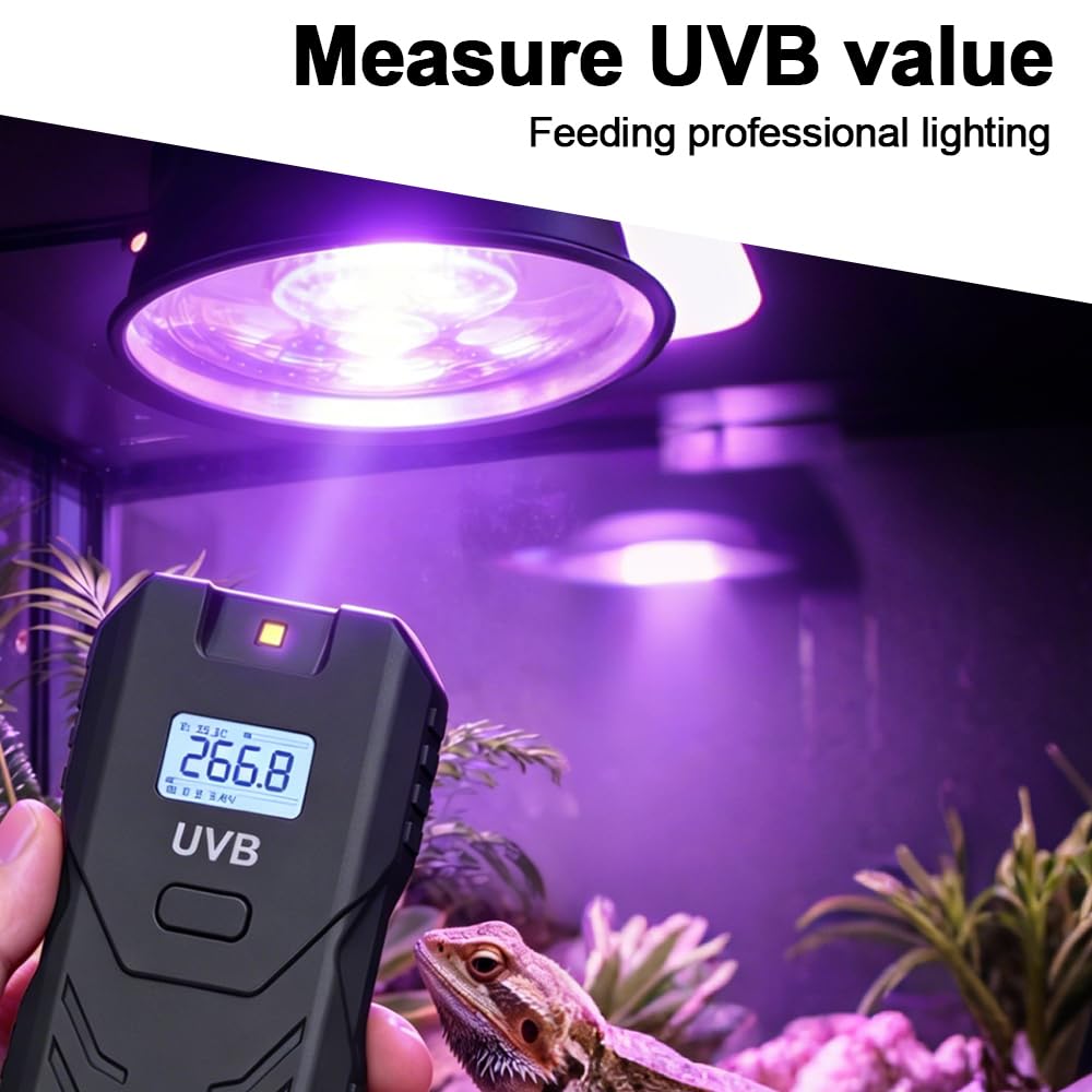Detektor UVB dla gadów, miernik natężenia światła z wyświetlaczem LCD, czujnik promieniowania UV do terrarium, do pomiaru długości fali od 280 do 320 nm, jaszczurka, żółw i rośliny