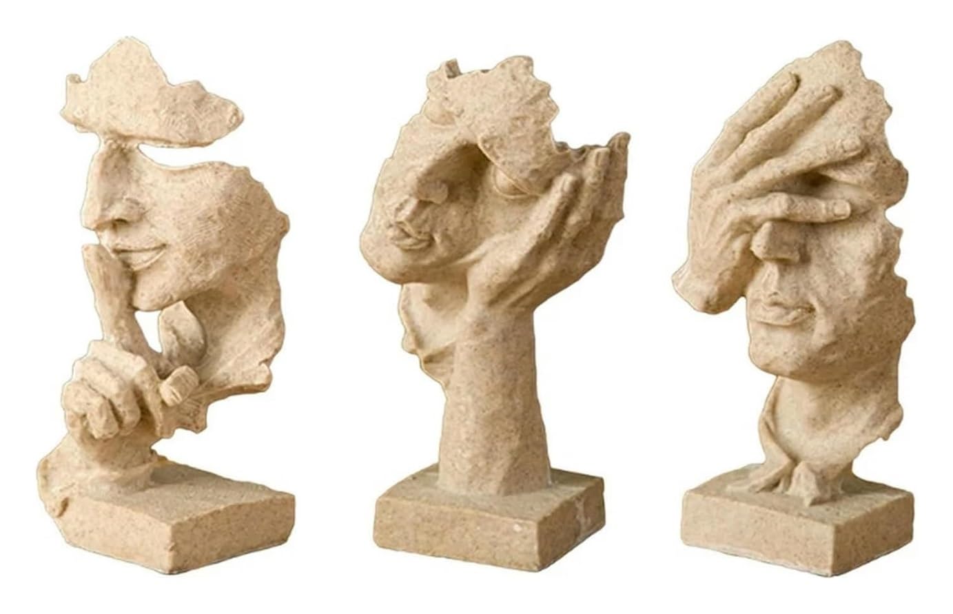 KUKUUU 3 Pcs Statue Face Character Art Crafts Resin Desktop Ornaments Sculpture Figurines(Sandstone)