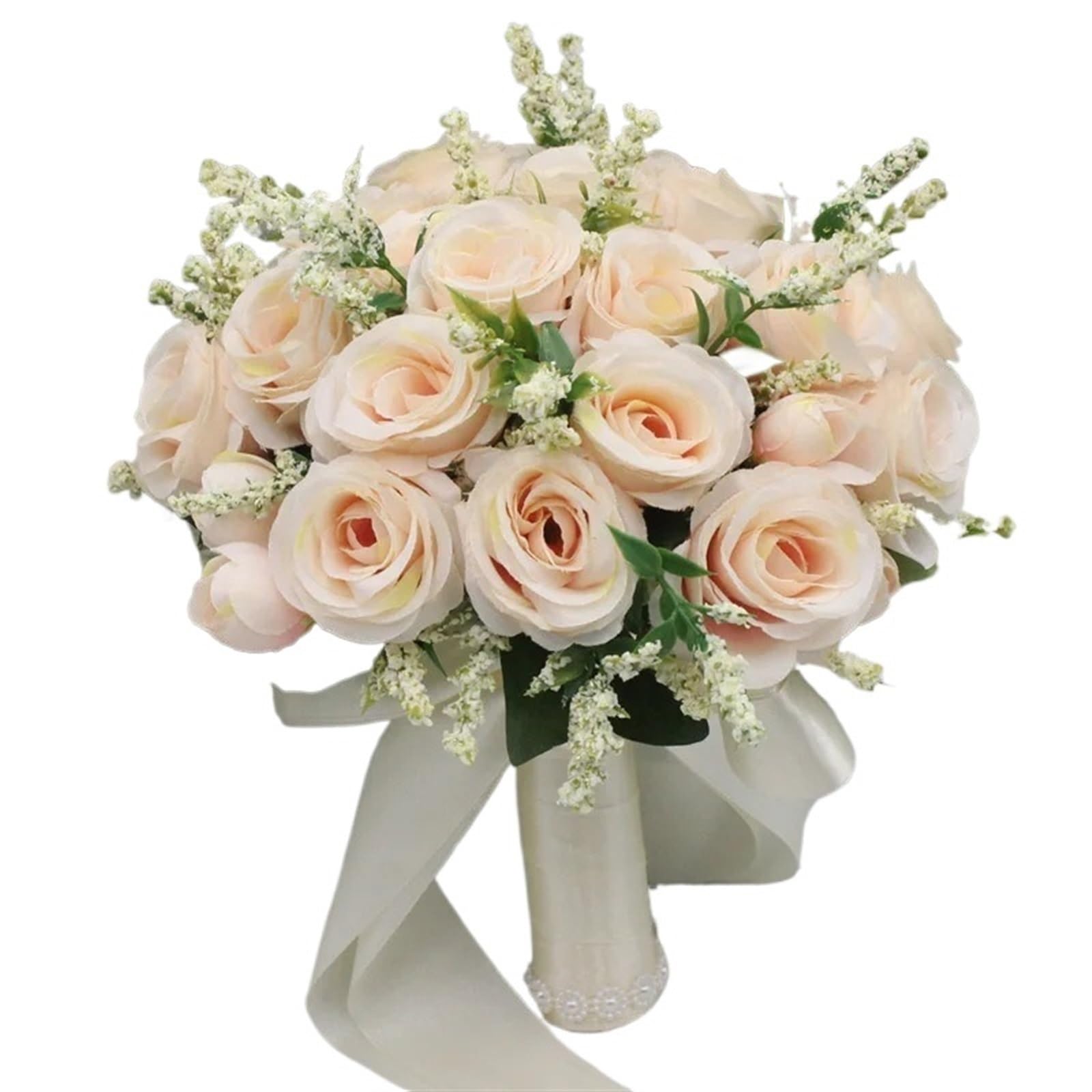 NDLHXKFRP Wedding bouquets for brides and bridesmaids, Artificial Rose Wedding Bouquet with Silk Ribbon, Multicolor for Bridesmaid Bridal Party(Champagne)