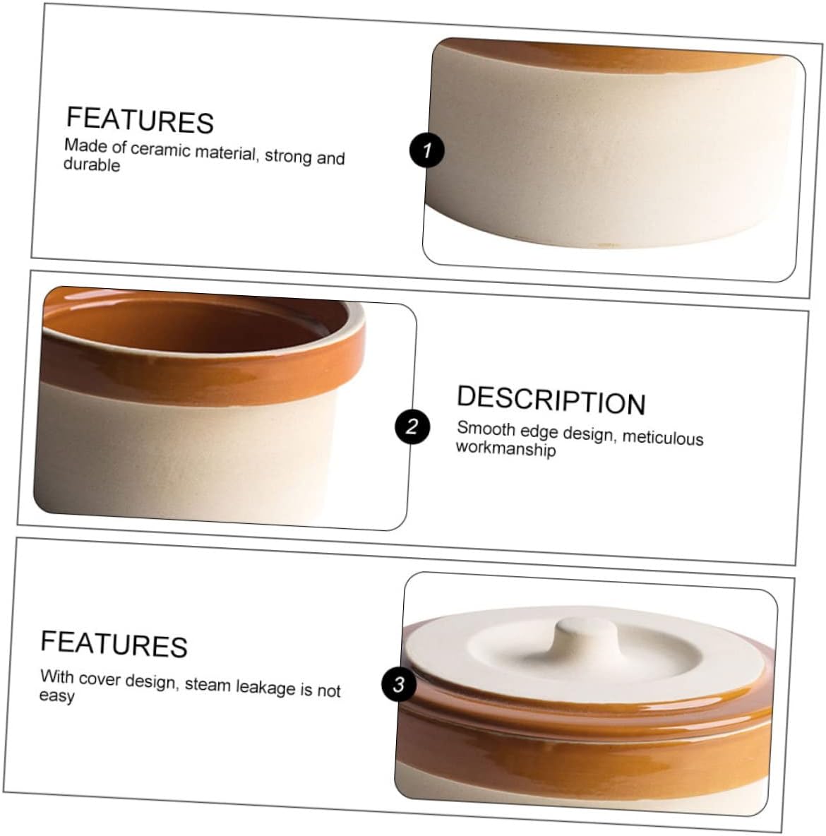 PRETYZOOM 2pcs Ceramic Stewing Bowl with Lid Practical Soup Bowl for Home Use - Kitchen Tableware for Steaming Rice and Eggs Vintage Texture Design