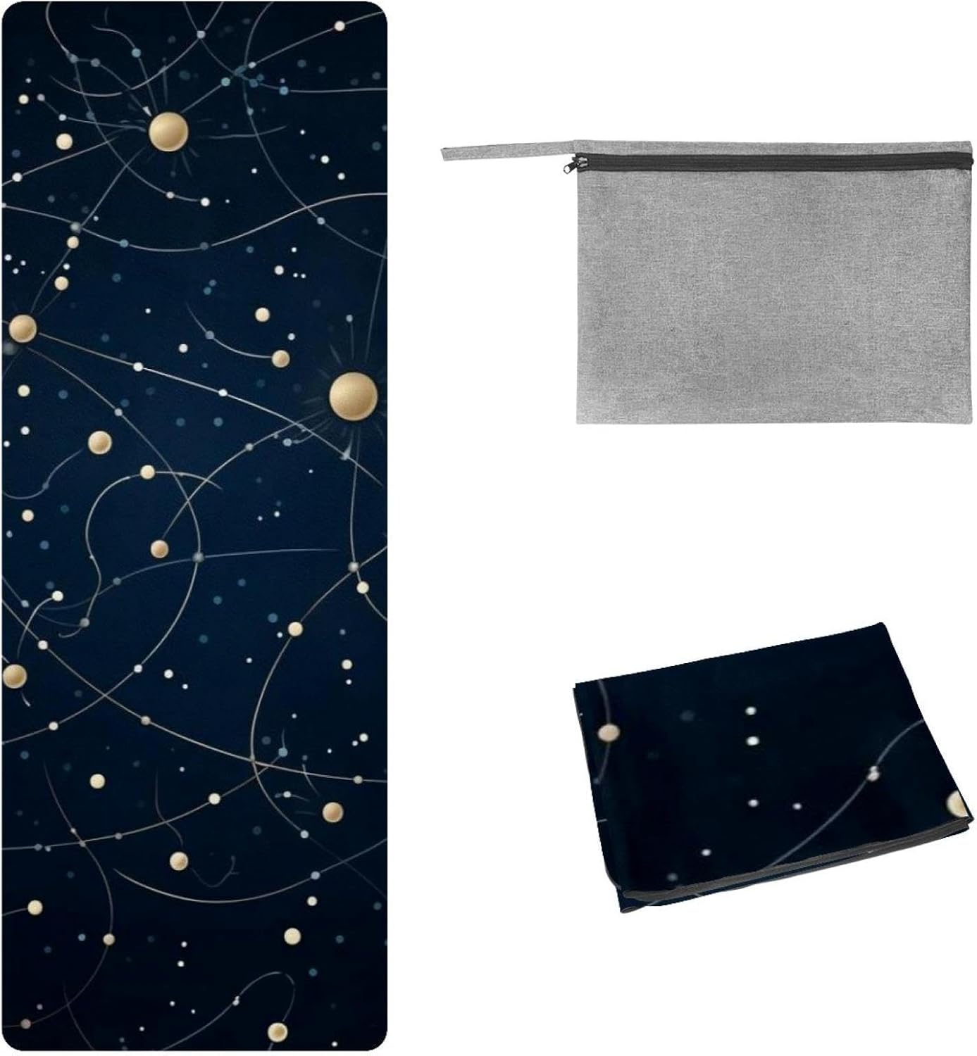 Yoga Towel, Constellations Zodiac Galaxy Pattern Non Slip Sweat Absorbent Hot Yoga Mat Towel for Hot Yoga, Pilates and Fitness - 72.8" x 26.8"