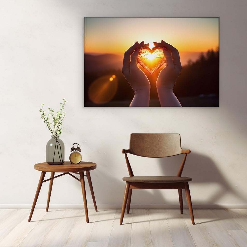 Canvas for Living room. Heartfelt Sunset: Embracing Love in Nature's Radiant Colors, 27 x 18 inch Canvas Wall Art - Contemporary Masterpieces - Modern Home Decor - 69x46 cm (27x18 inch)