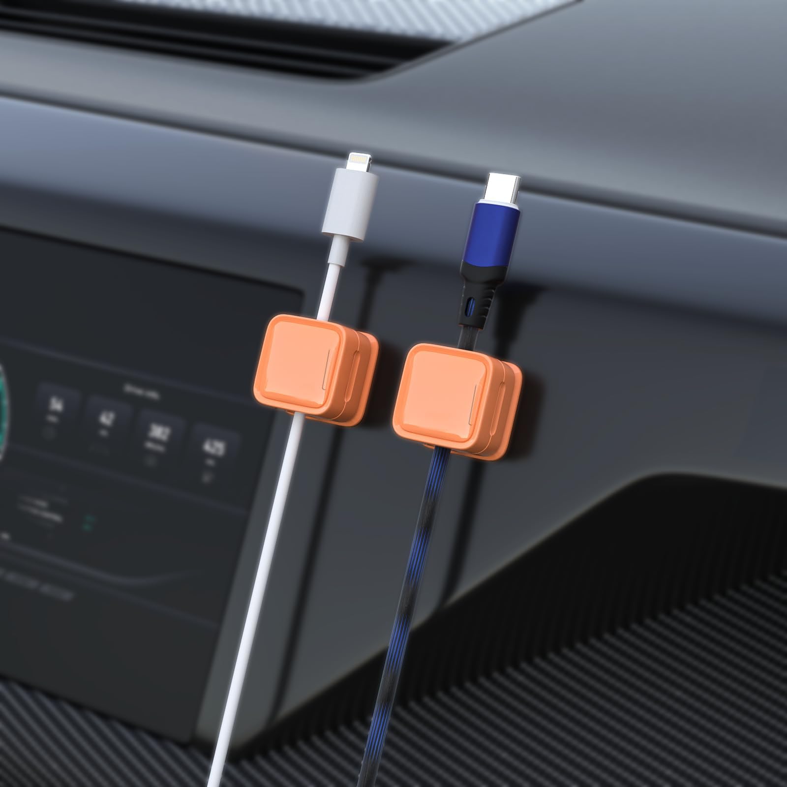 6 Pack Magnetic Cord Organizer, Easy Secure Adhesive Cable Management, Wire Holder Keeper Organizer Management, Hide Or Organize Phone USB Charger Cable for Home,Office,Car,Desk,Nightstand-Orange