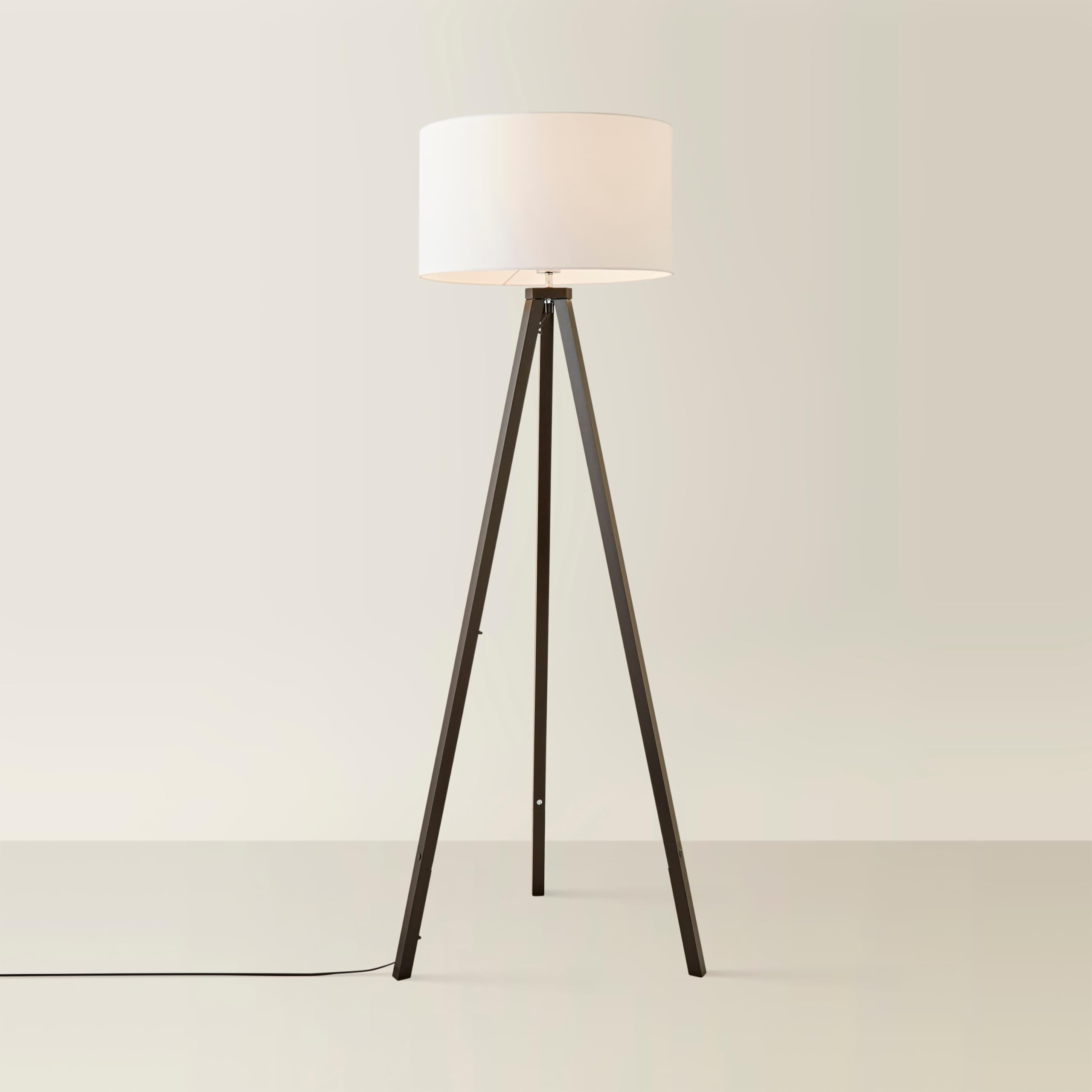 Barbro Black Wood Tripod Floor Lamp - Reni Drum Shade