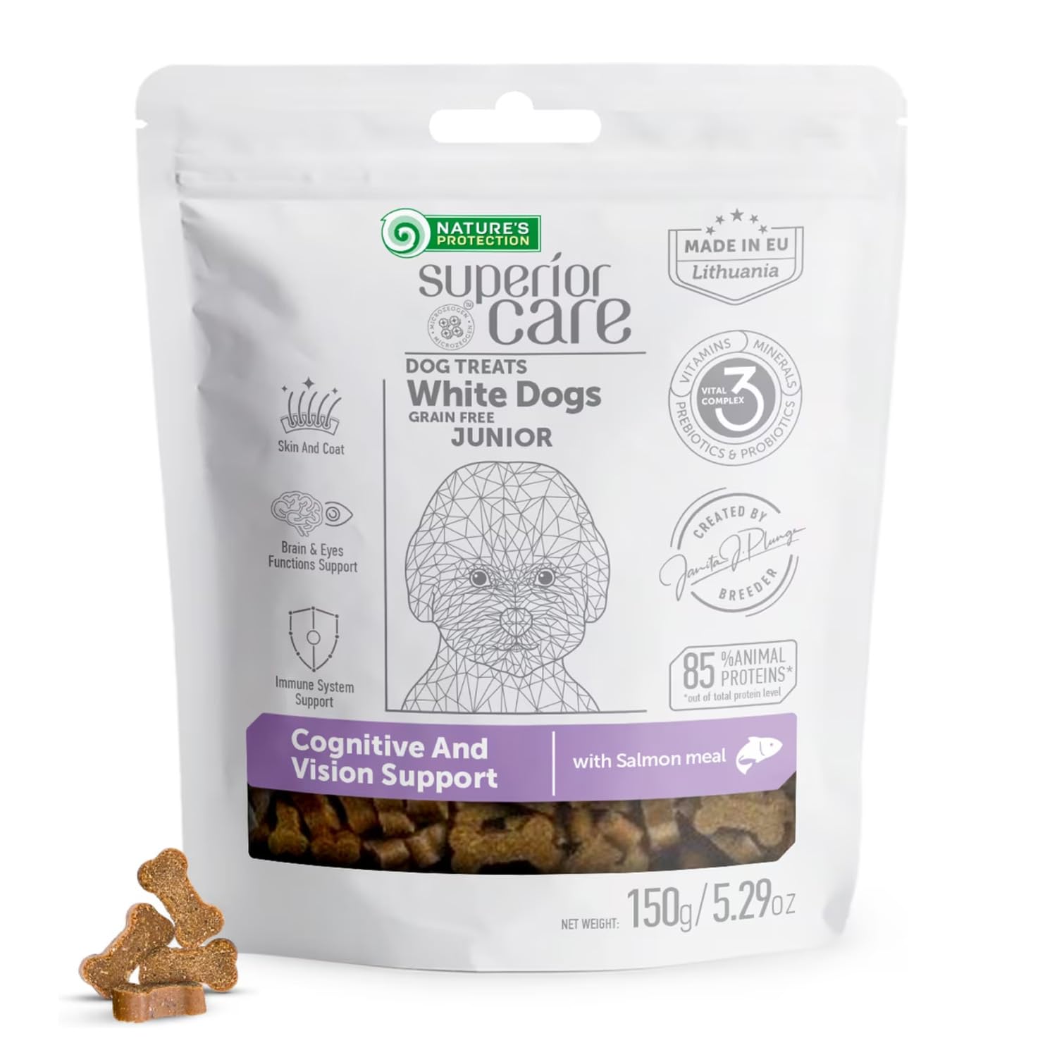 Nature's Protection Training Puppy Treats - Treats for Cognitive & Vision Support, Healthy, Grain Free Dog Treats for Small, Medium & Large Breed Dogs with Light Fur (Superior Care - Salmon, 5.29 oz)