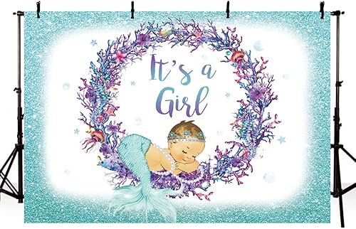 MEHOFOND Telón de fondo de sirena para baby shower de 8 x 6 pies, color morado bajo el mar, fondo de fotografía de princesa recién nacido,