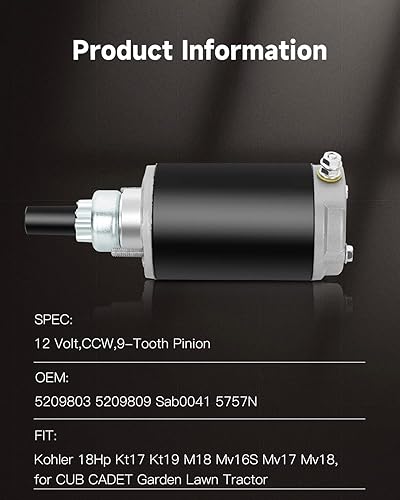 Miniatura 2 de OCPTY Starter Fit for Kohler 18Hp Kt17 Kt19 M18 Mv16S Mv17 Mv18 Cub Cadet Garden Lawn Tractor 52-098-03 52-098-09 52-098-12 52-098-12S 5209803 5209