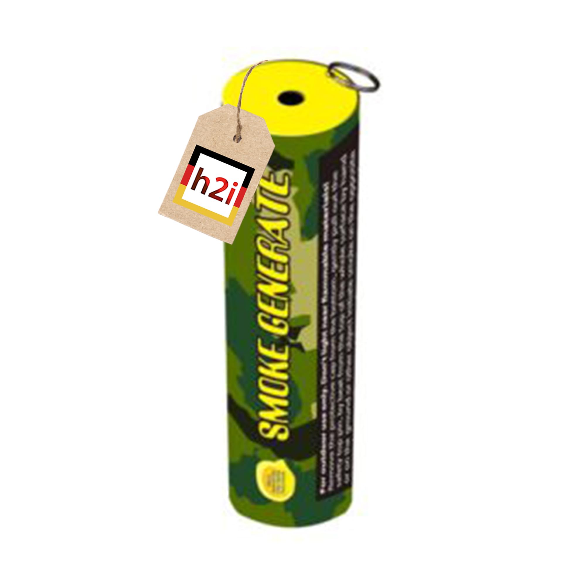 h2i Rauchgenerator mit Reißzünder| 1 Stück | Gelb | +/- 180 sec | Rauch Vulkan Fontäne | Rauchtopf Rauchgenerator Rauchbombe | dichter kräftiger Rauch | Ganzjahresfeuerwerk Kat T1/F1