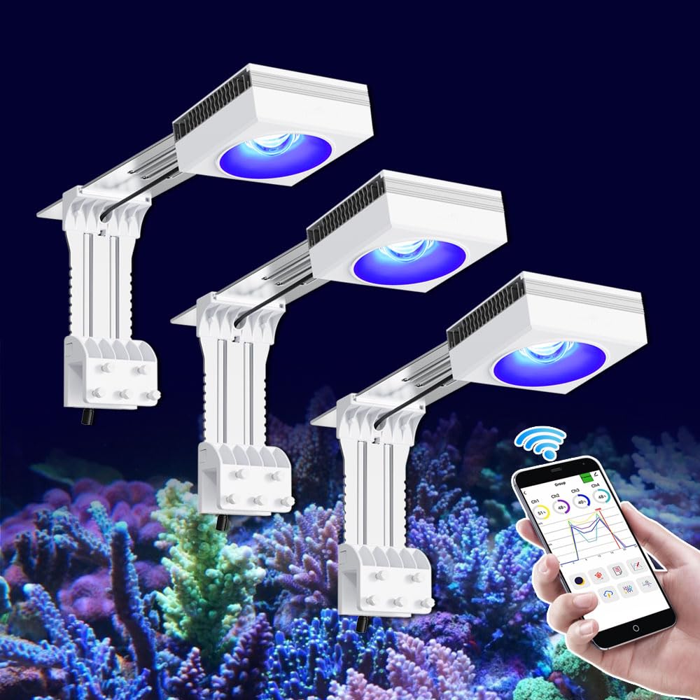 PopBloom RL90 LED Aquarium LED Beleuchtung, Vollspektrum Aquarium Lampe, Salzwasser Licht für Korallen, Riffe, 150-180cm Meerwasser Aquariums (Für 150x60cm Meerwasseraquarium)