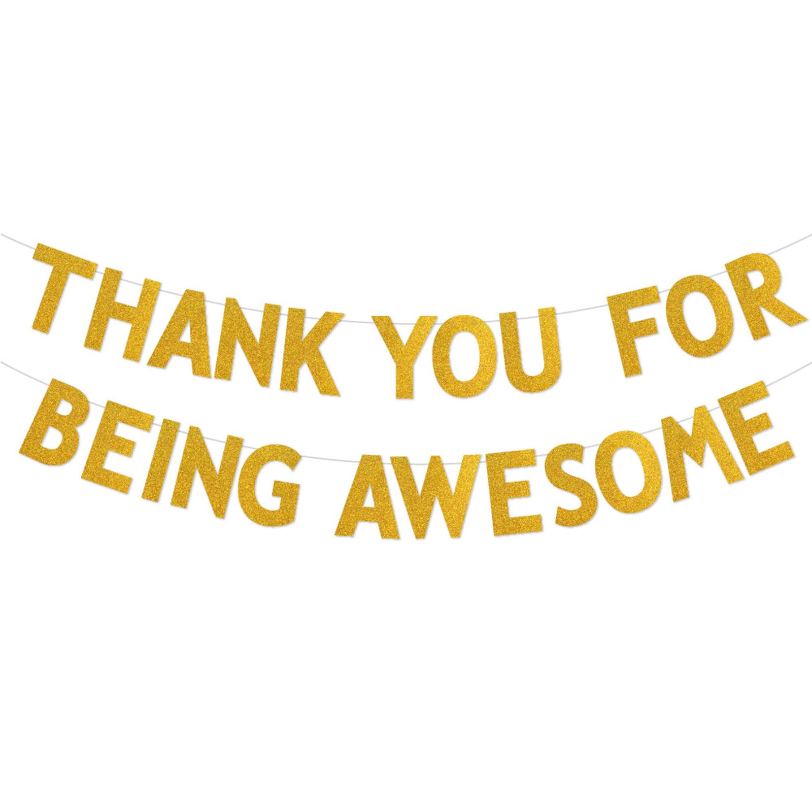 Thank You Banner - Gold Glitter Appreciation Banner for Parties, Reusable Thankful Decor for Employee Recognition, Team Celebration & Special Events