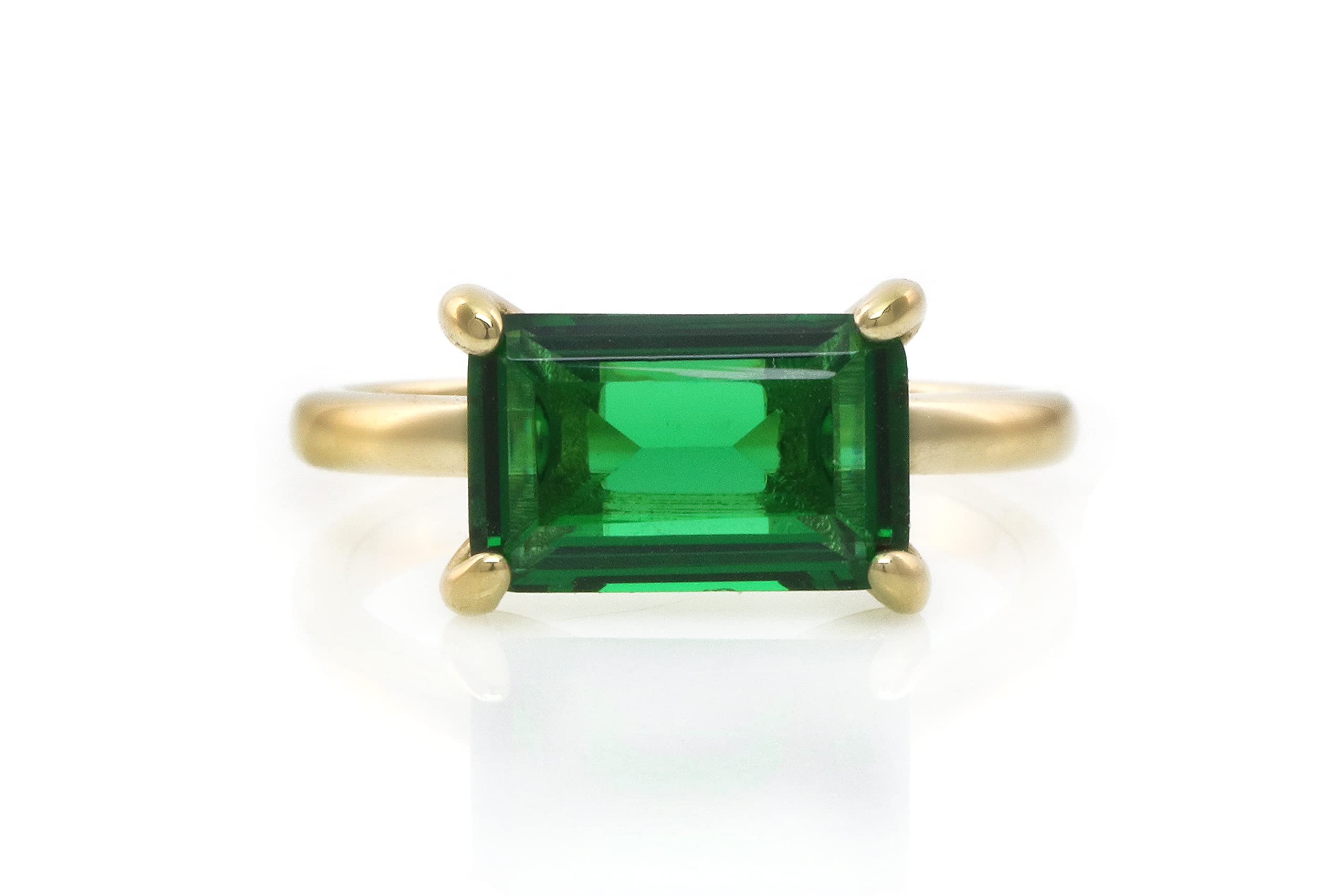 Anillo de Oro Esmeralda - Anillo de Compromiso Minimalista con Piedra Preciosa, Anillo de Moda, Anillo de Aniversario - Joyería de Damas hecha a mano - Personalizable con Grabado - con Caja de Firma