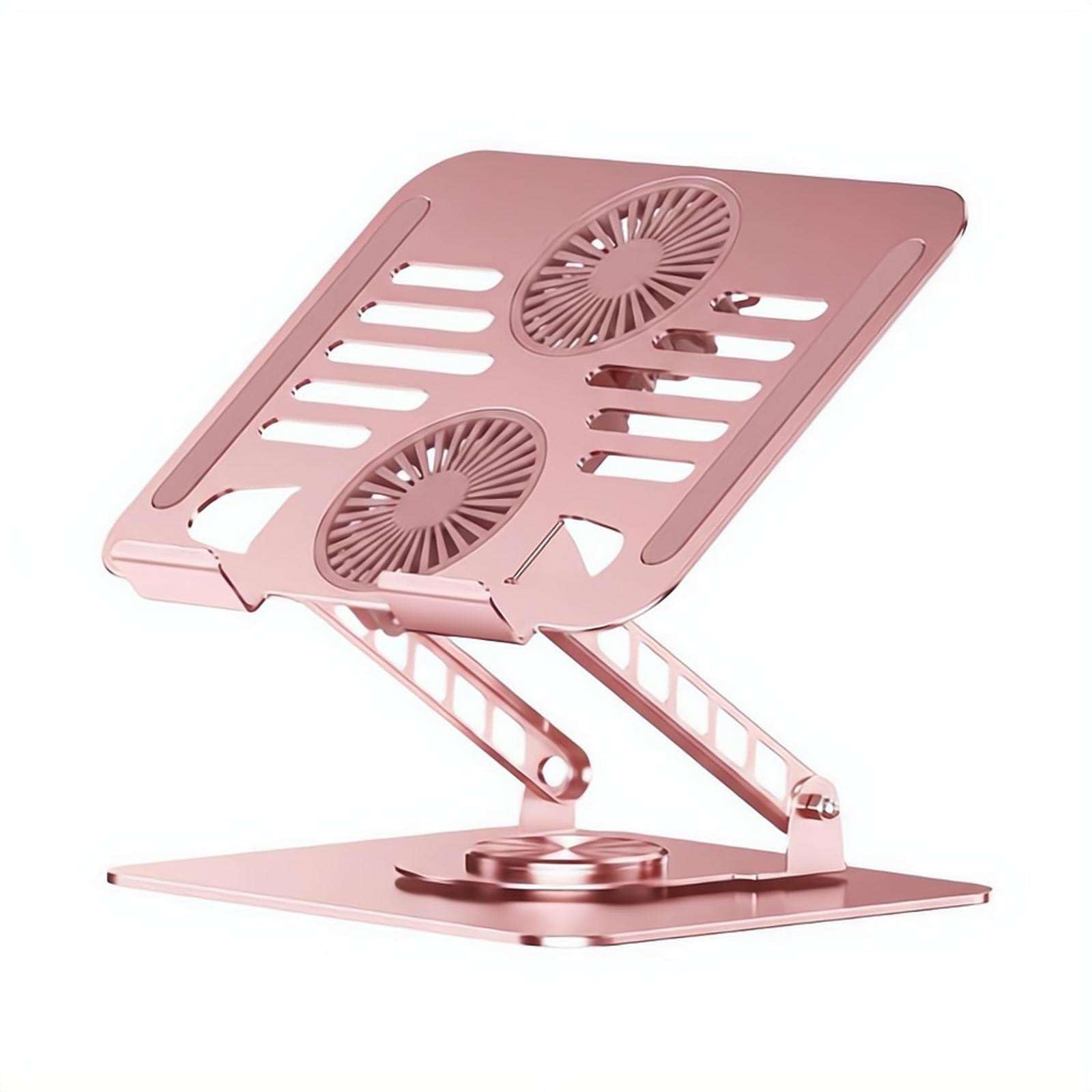 Soporte de refrigeración para portátil con ventilador, base de aluminio giratoria de 360°, enfriador turbo dual, elevador ajustable para computadora portátil de oficina para juegos (rosa)