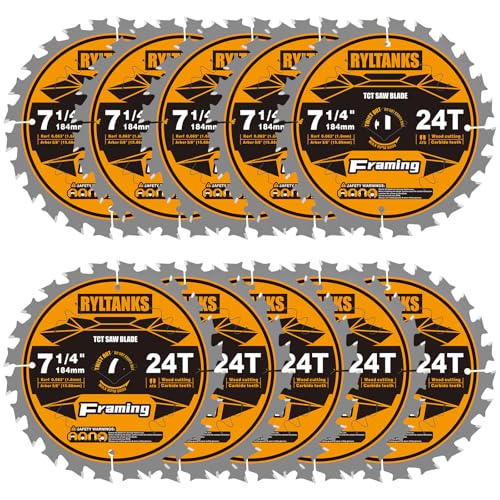 Ryltanks 7-1/4 Inch Circular Saw Blade 24T for Framing with 5/8 Arbor Fast Wood Cutting 10-Pack