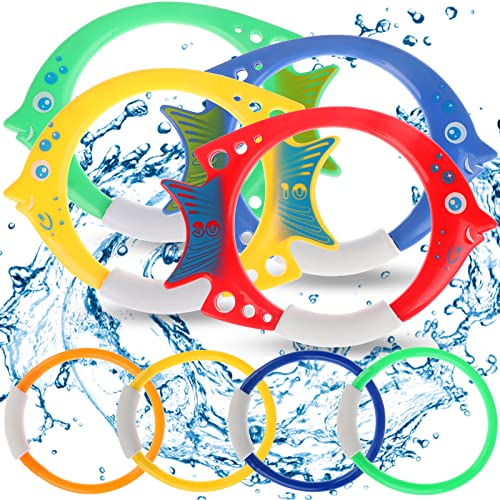Ujuuu 8 Pack Diving Ring Swimming Pool Dive Toys Plastic Fish Shaped Diving Pool Toy Underwater Ring Colorful Training Swim Toys Water Pool Rings For Swimming Diving Training (Fish+Ring Shaped) #TOP11